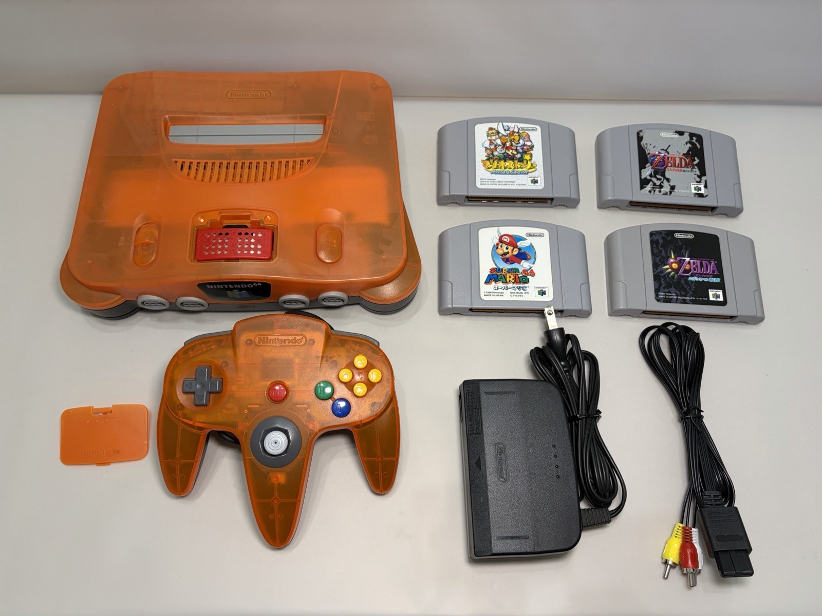 Nintendo 64 Console Clear Orange Expansion Pak Region Free Tested 4 Games Lot