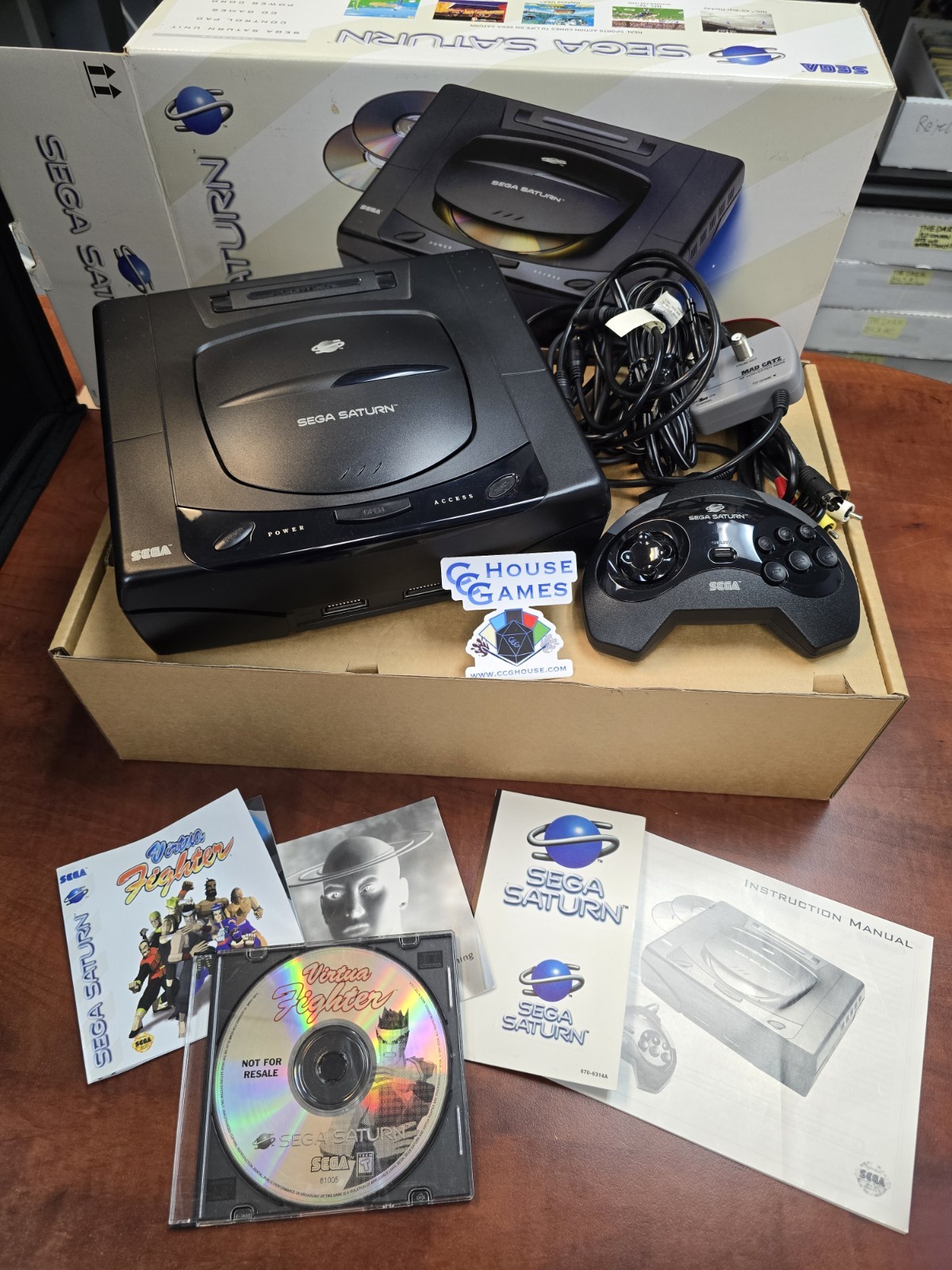 SEGA Saturn MK-80000 Console Controller Cables RF Converter W/Game COMPLETE *VE