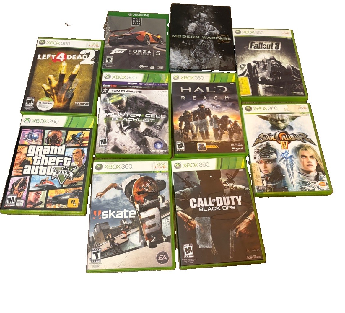Microsoft Xbox 360 S 250GB Black Console Bundle w/ Controller, Power, Good Games