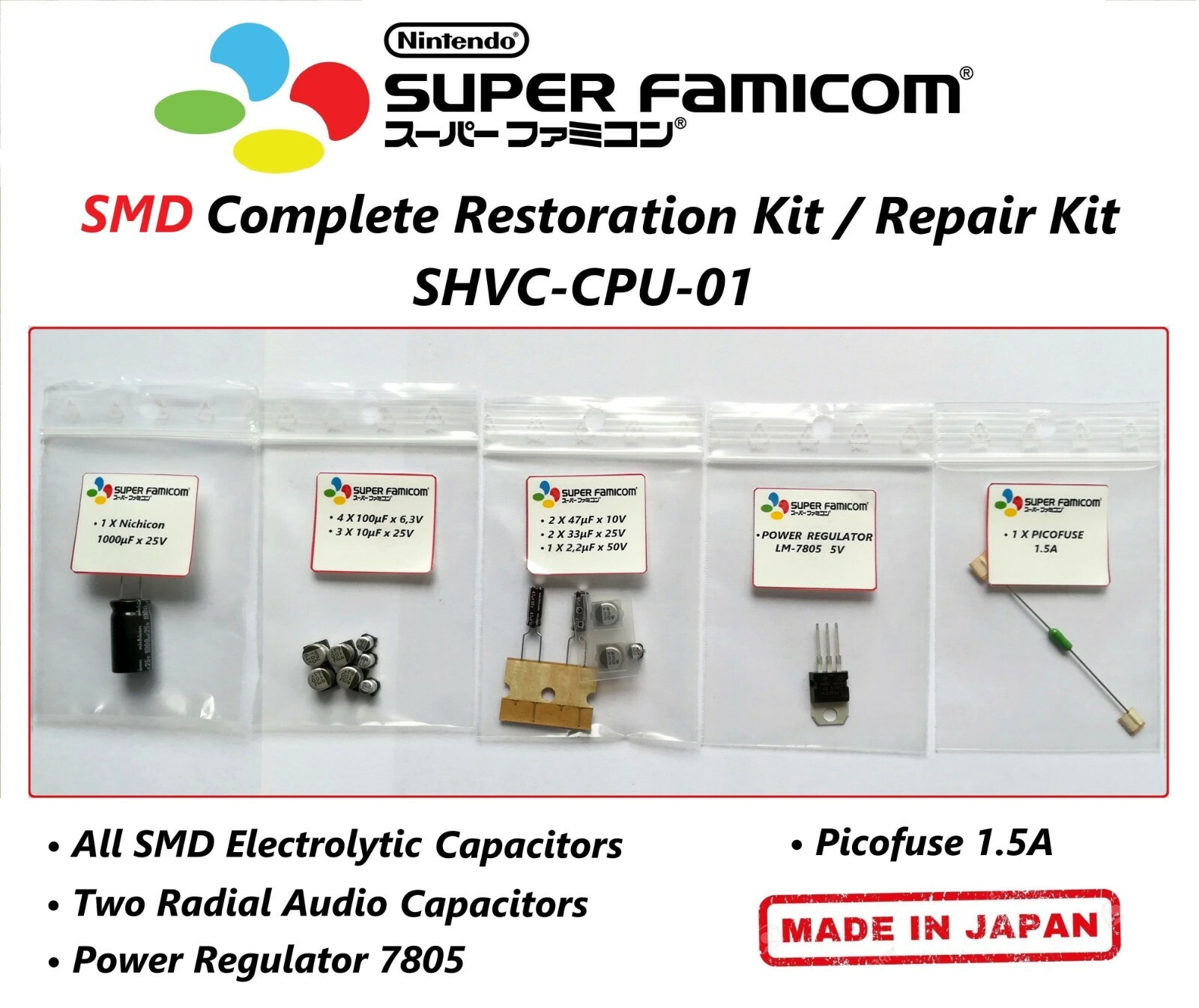 Super Famicom Cap Kit / SMD Restoration Kit / SHVC-CPU-01