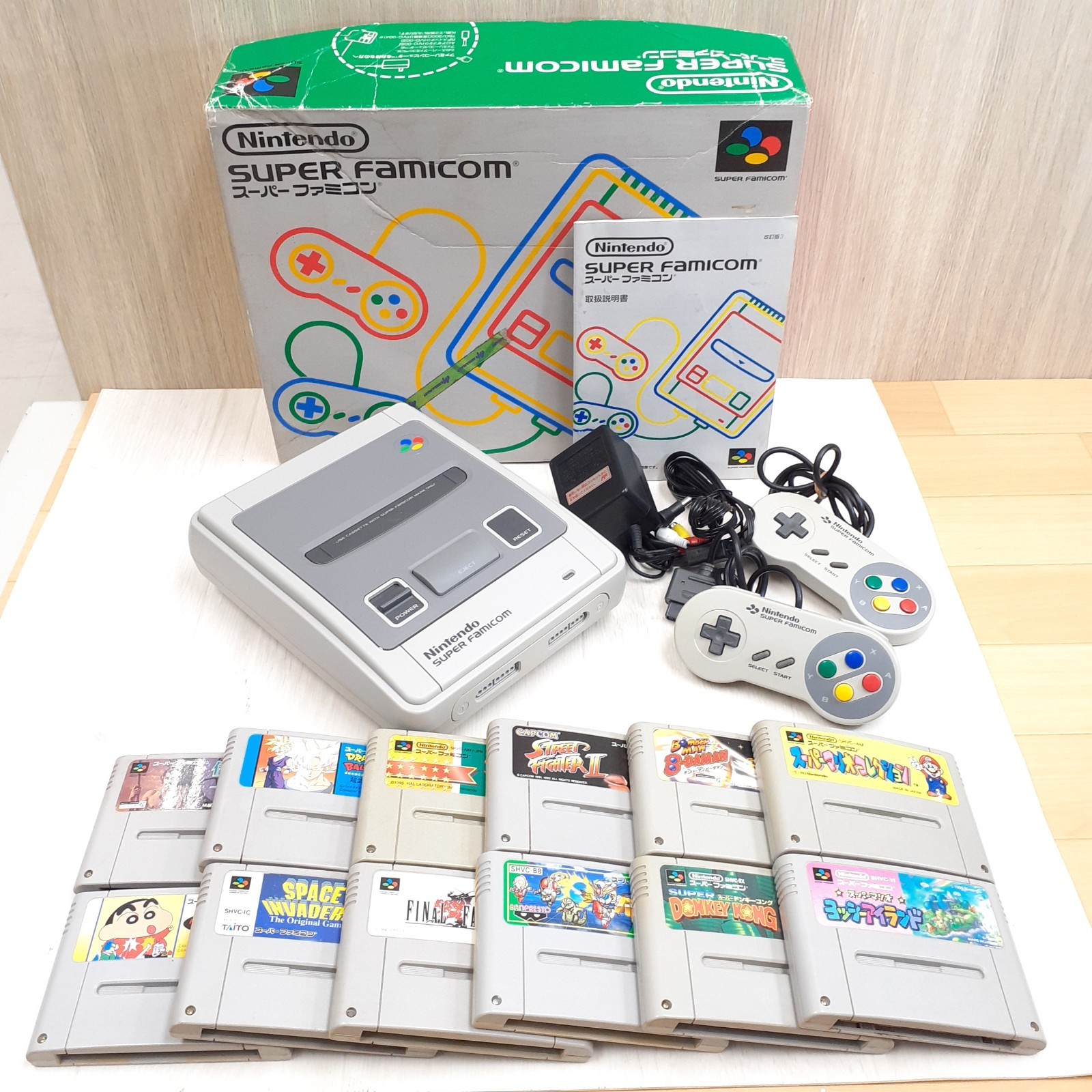 Nintendo Super Famicom Console with box 12 games CIB Japanese SNES SHVC-001