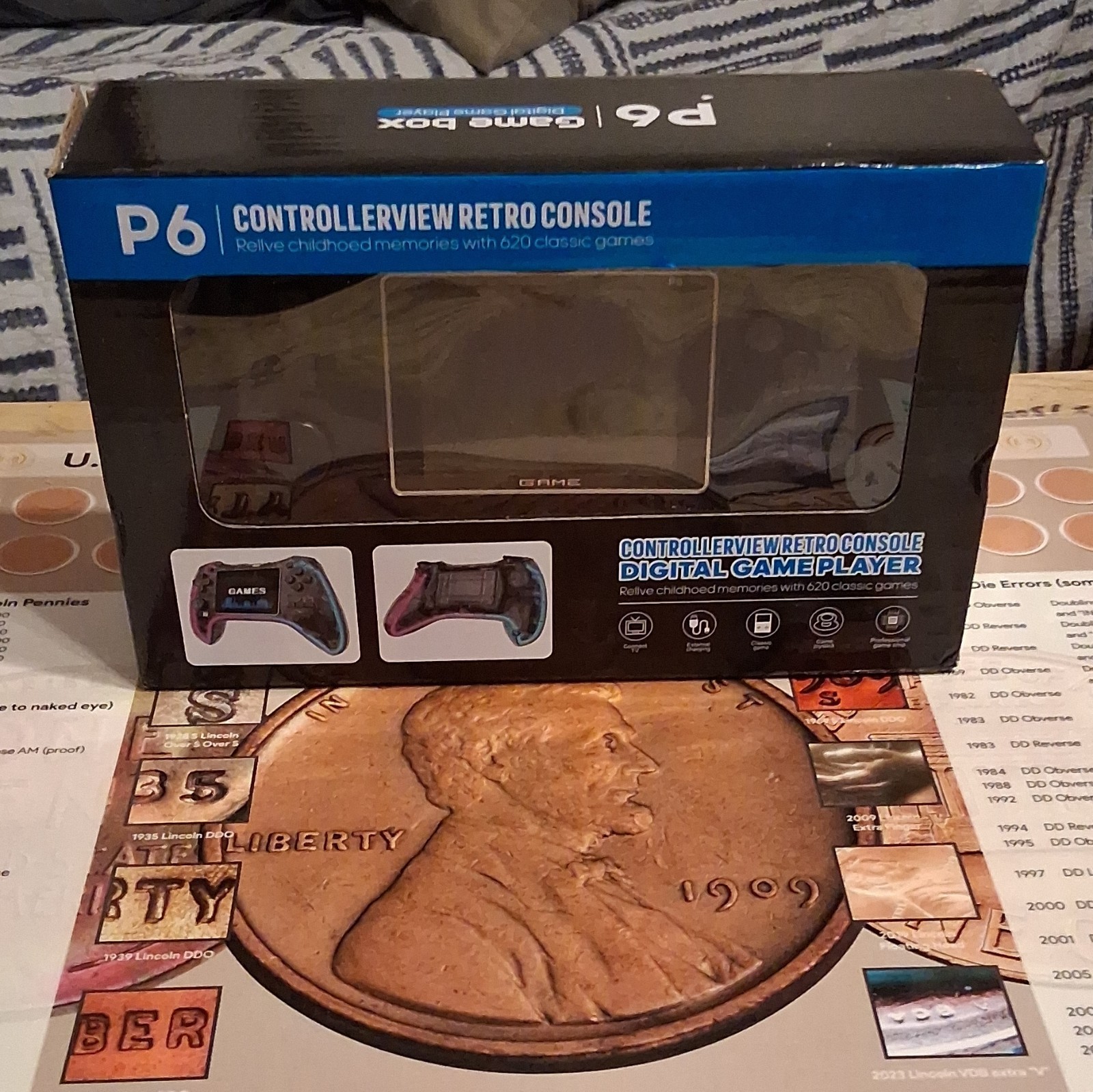 P6 Controllerview Handheld Game Console, 620 Built-In Games, TV HD, USB, Blue