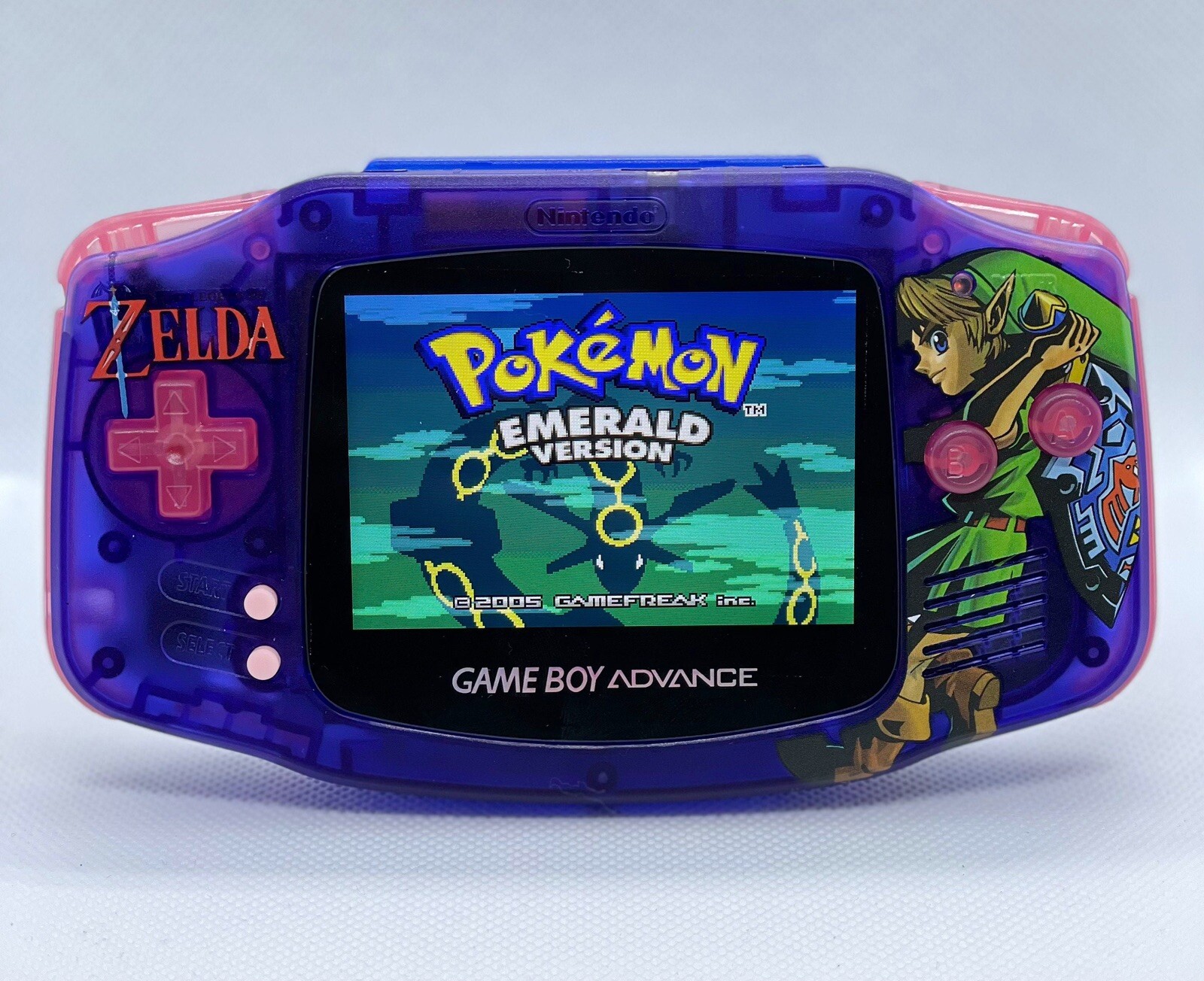 Custom Purple Zelda Gameboy Advance Retro Console with IPS V2 Screen & USB C Mod