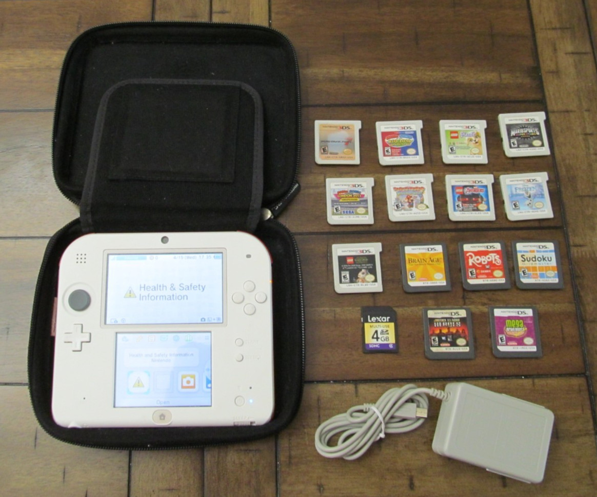 Nintendo 2DS Handheld Game Console Bundle Red White