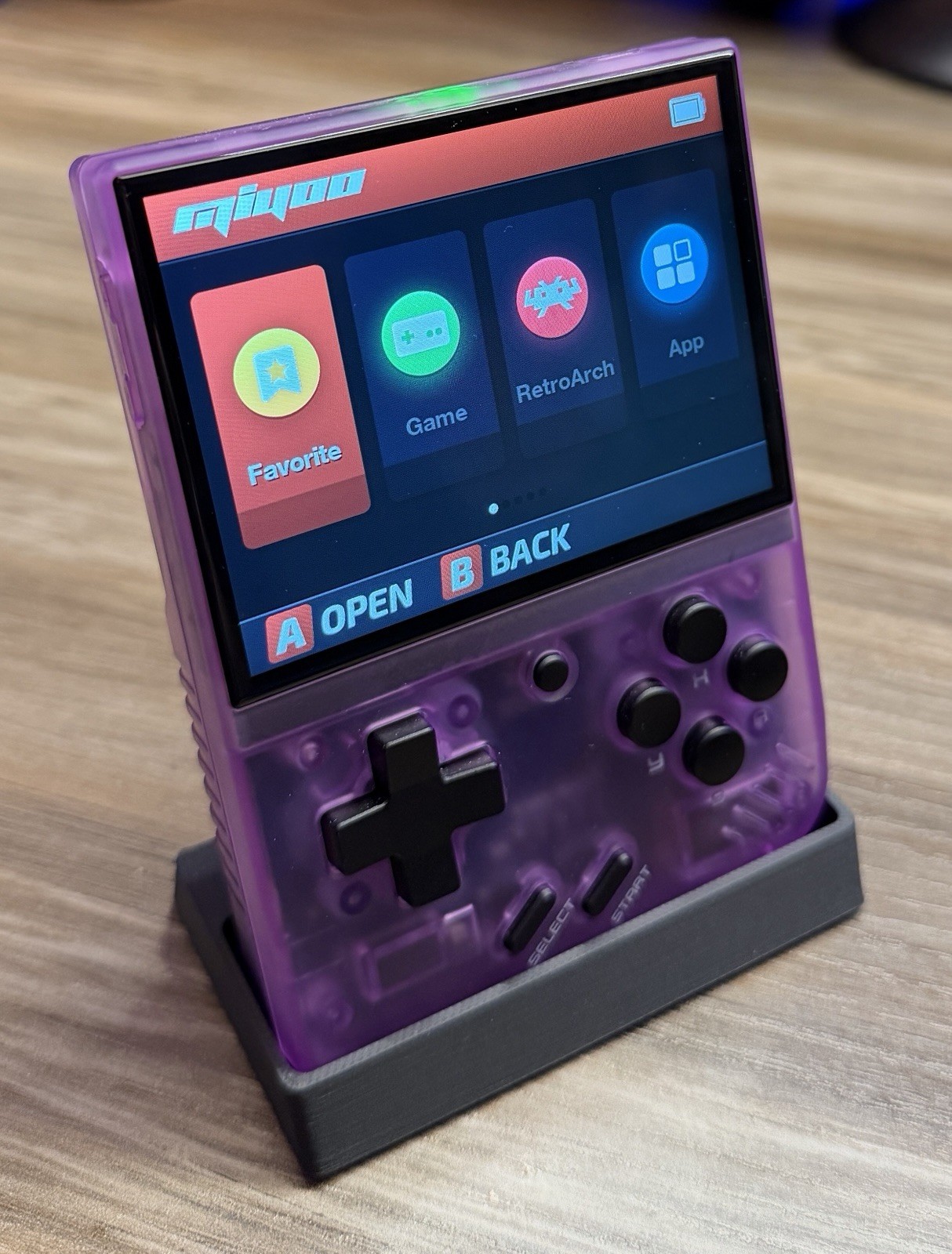 Miyoo Mini + Plus – Clear Purple – Better Buttons Mod – GBC Decals