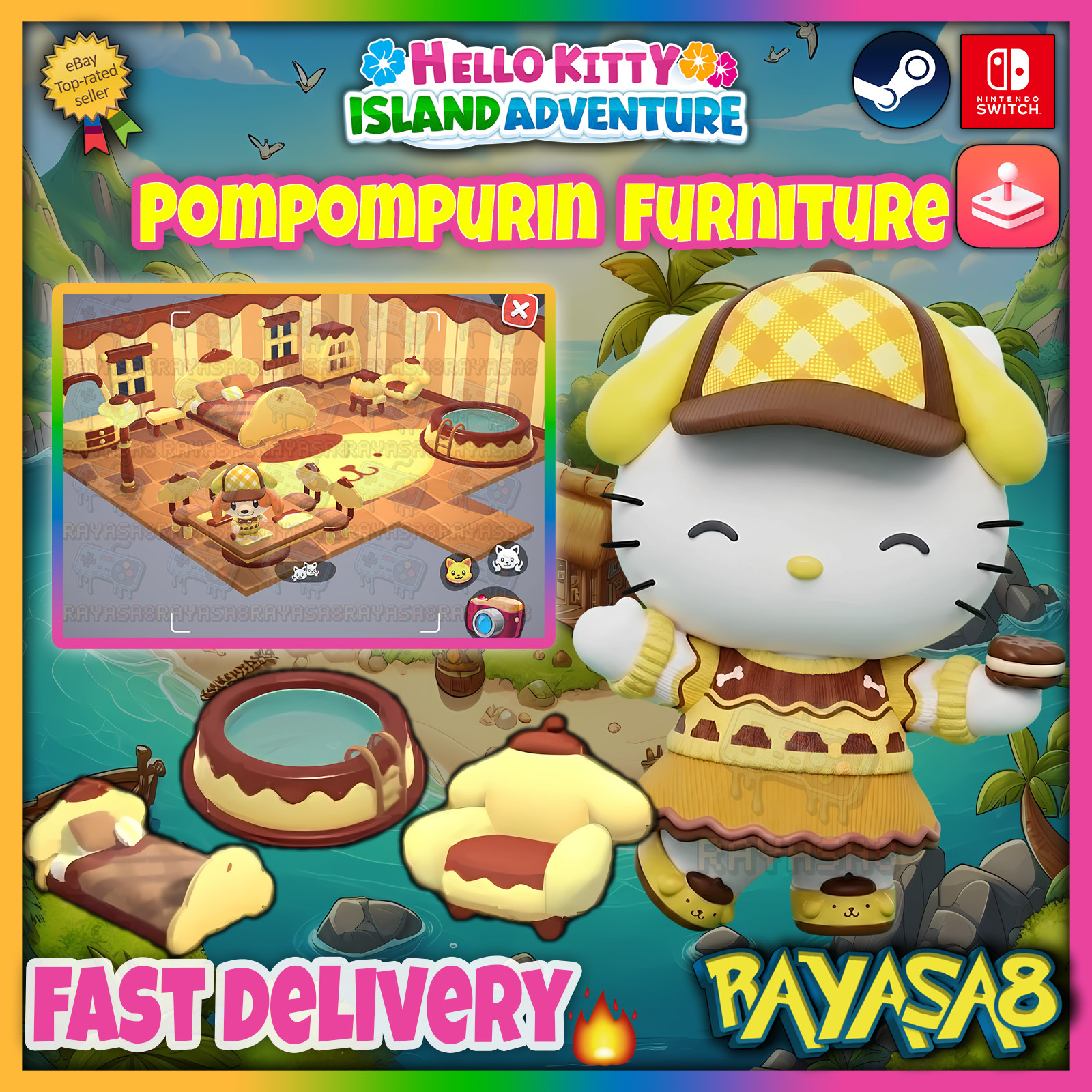 Pompompurin Furniture Hello Kitty Island Adventure | Arcade | Nintendo | Steam