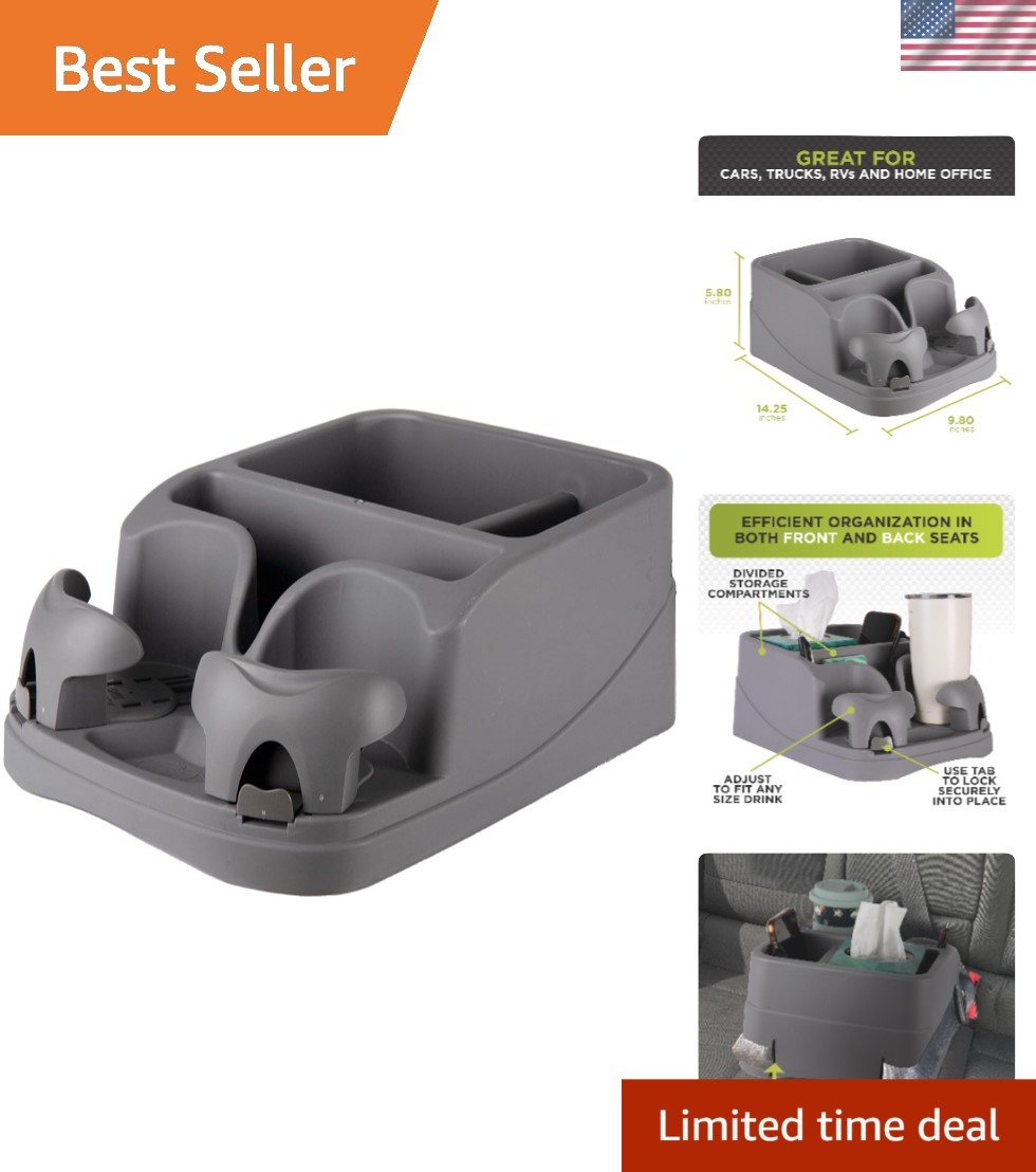 GO GEAR Charcoal Console – Versatile Car Organizer with Adjustable Drink Holders