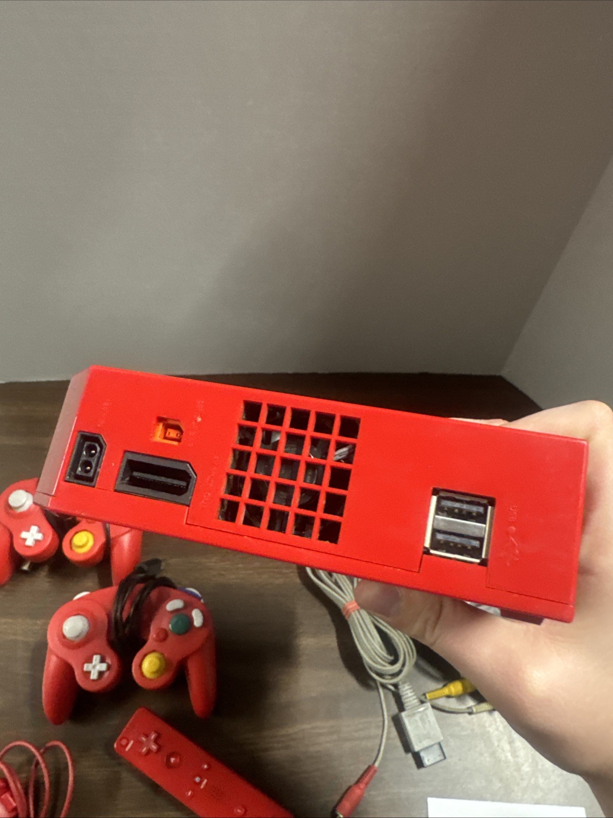 Nintendo Wii Console Red RVL-001 Bundle w/ Power Supply Sensor Bar Tested