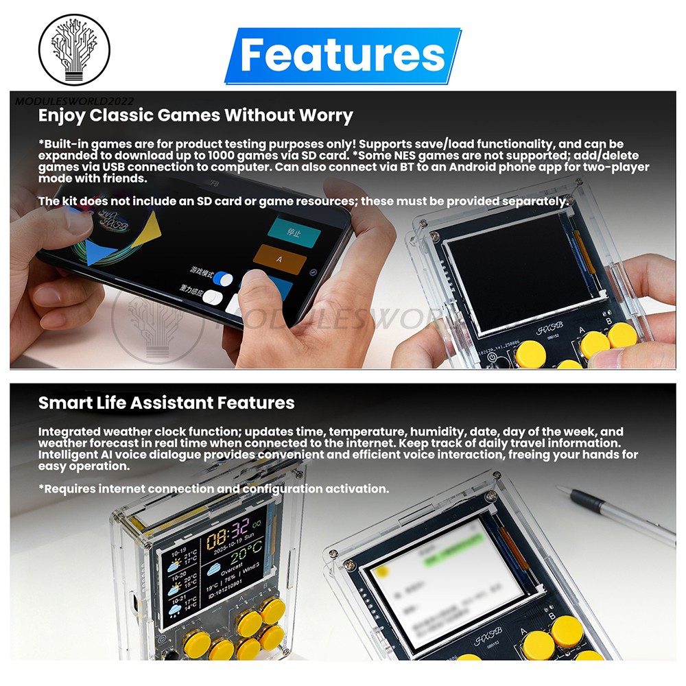 LCD Game Console DIY Kit Multifunction Weather Clock Xiaozhi AI Robot Soldering