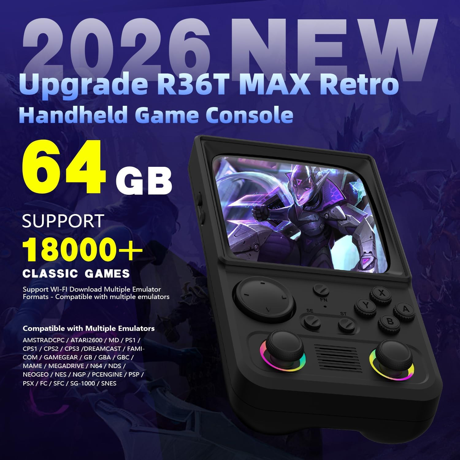 R36TMAX Retro Handheld Game Console, 4.0” 720X720 IPS Screen, 64GB Supports 180