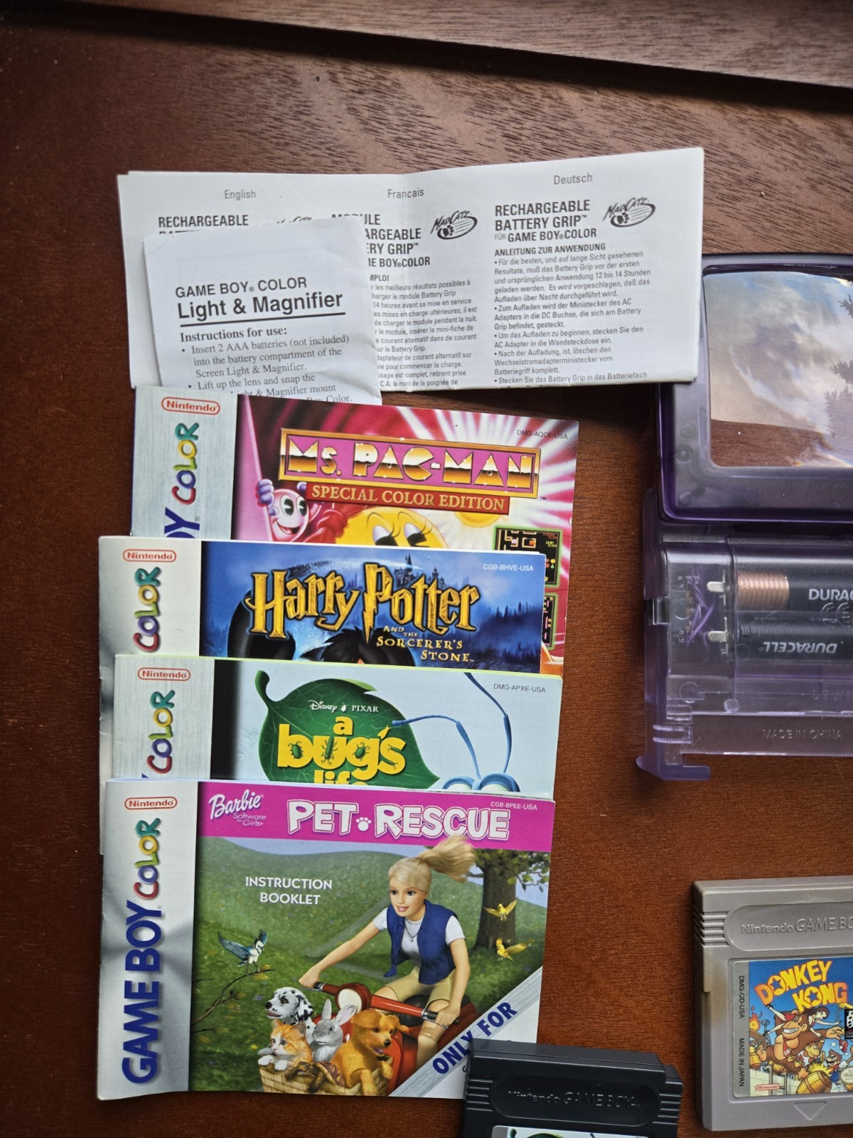 NINTENDO GAMEBOY COLOR Atomic Purple SET w/ 7 Games, 4 accessories and charger
