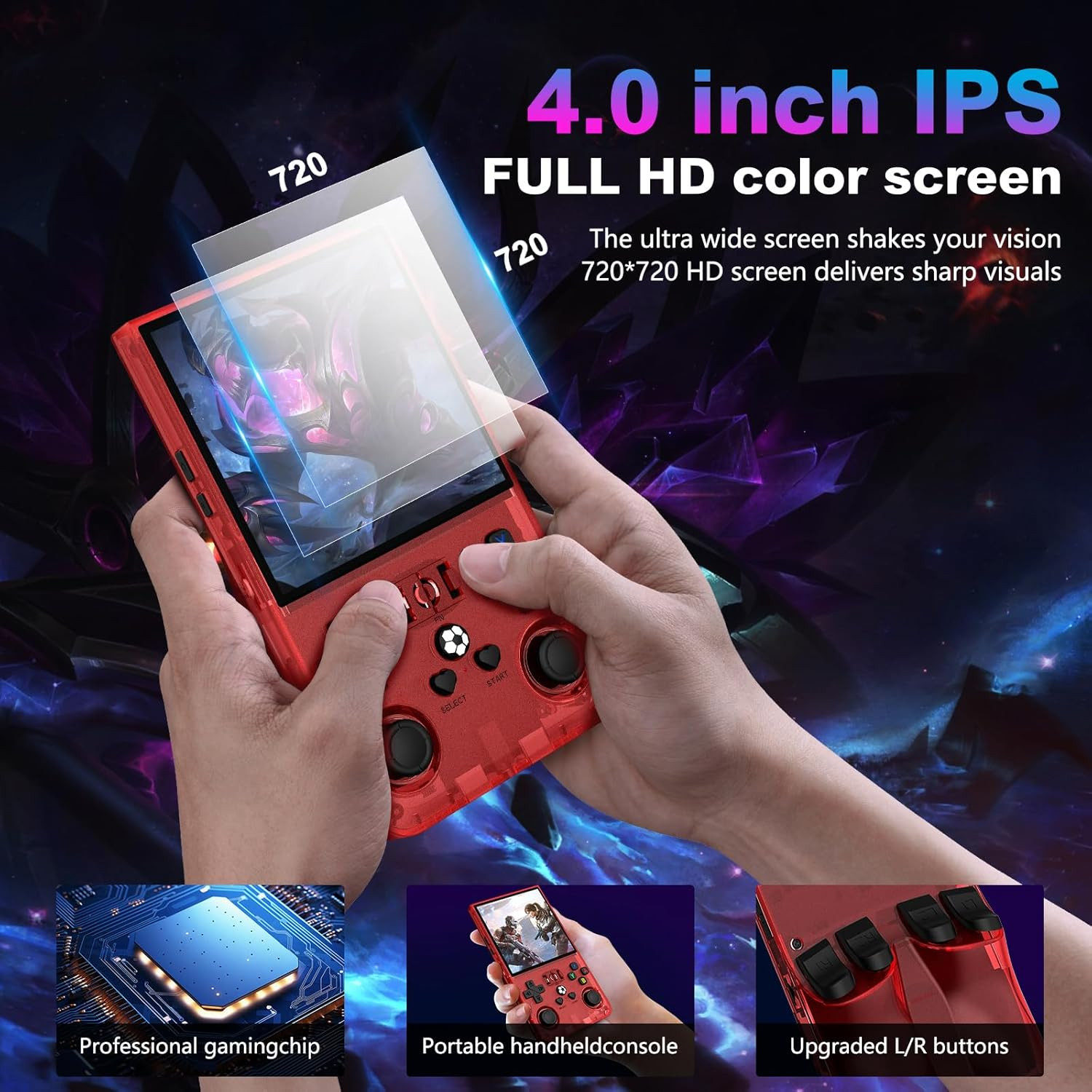 R36MAX Retro Handheld Game Console, 4.0 Inch 720X720 IPS Screen, 64GB Built-In 1