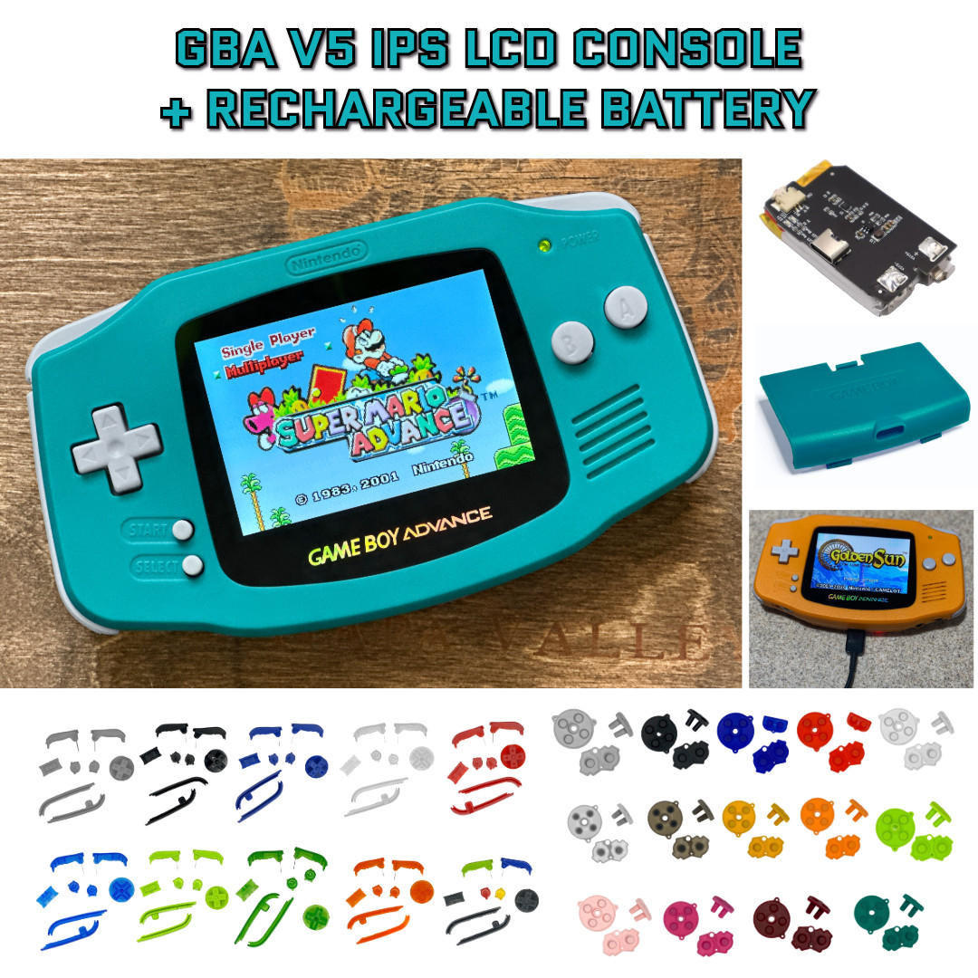 Nintendo Game Boy Advance GBA V5 IPS LCD System TEAL USB-C Rechargeable Battery