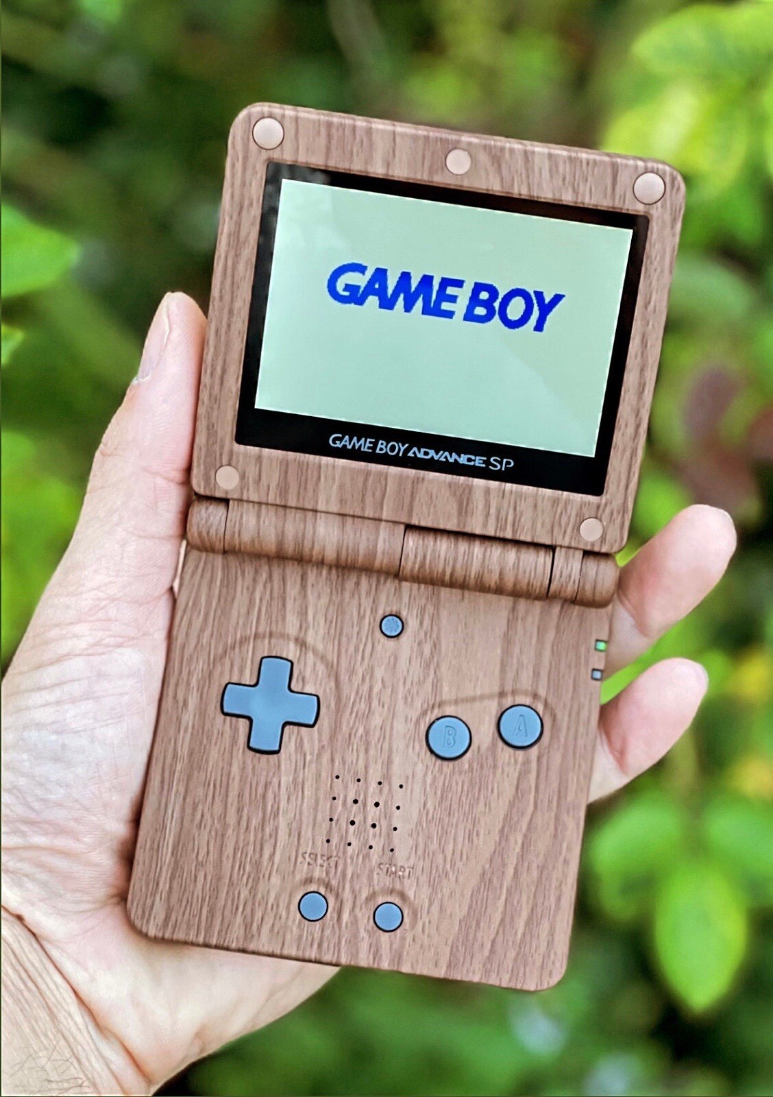 Wood Grain Pattern Gameboy Advance SP Retro Console with IPS Screen & USB C Mod
