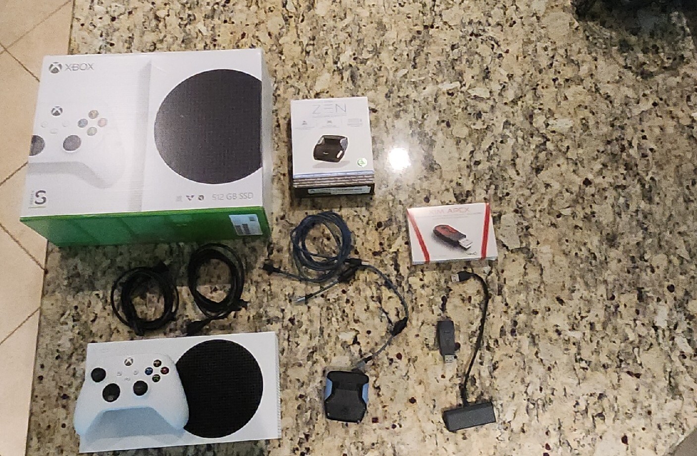 Xbox Series S 512GB Gaming Console with 1 controller, Cronus Zen, and Xim Apex.