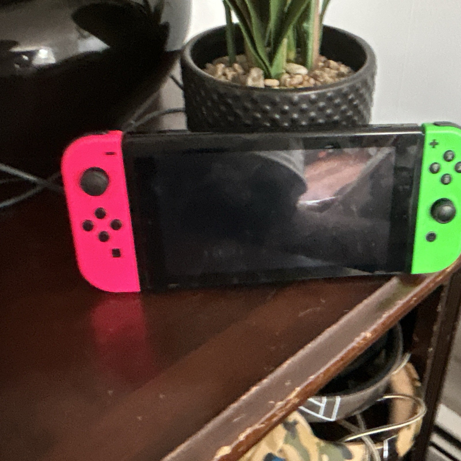 Nintendo Switch Handheld Console Black w/ Neon Pink & Green Joy-Con, USB-C