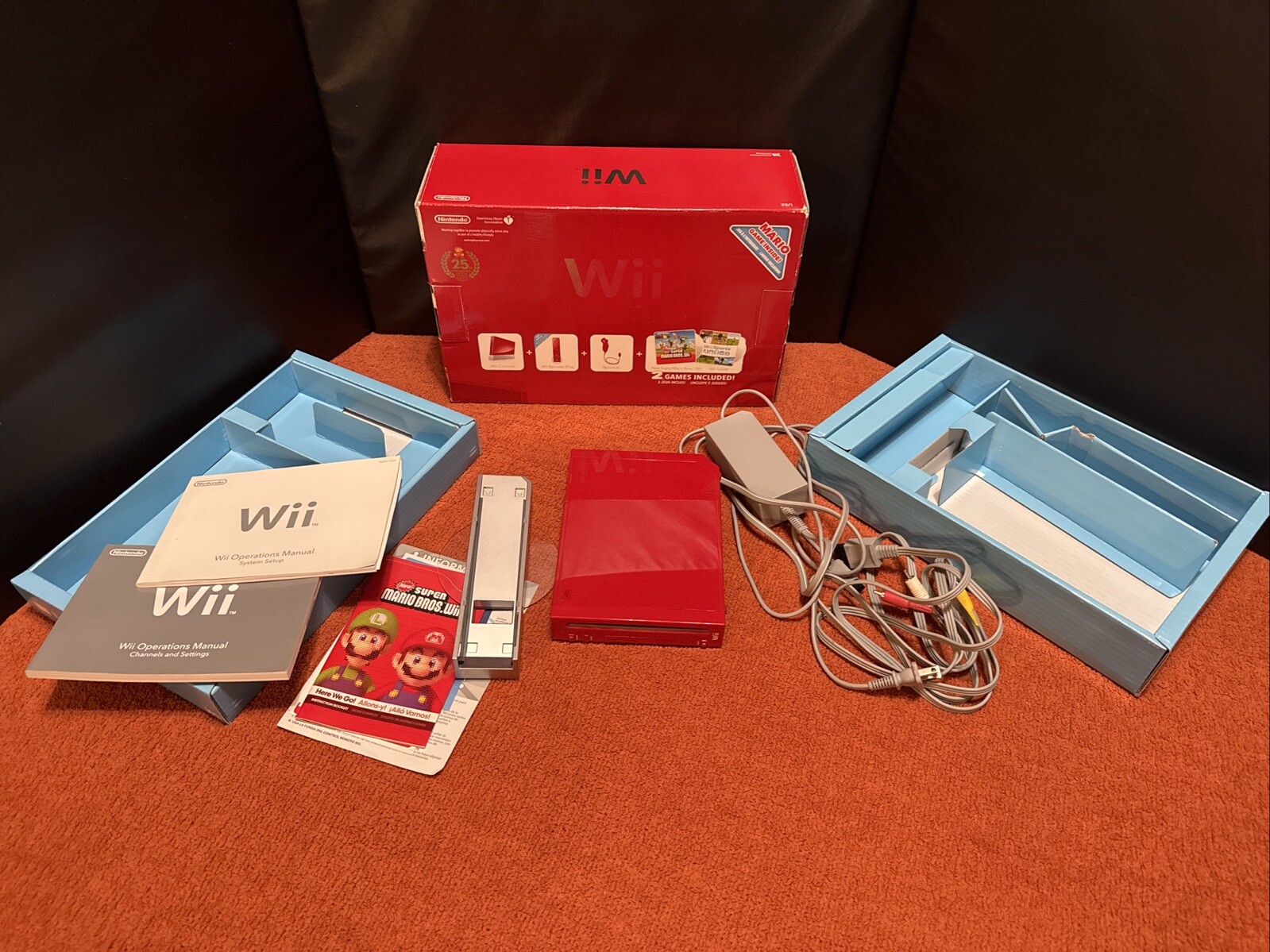 Nintendo Wii Red 25th Anniversary ORIGINAL BOX Tested No Games/controllers