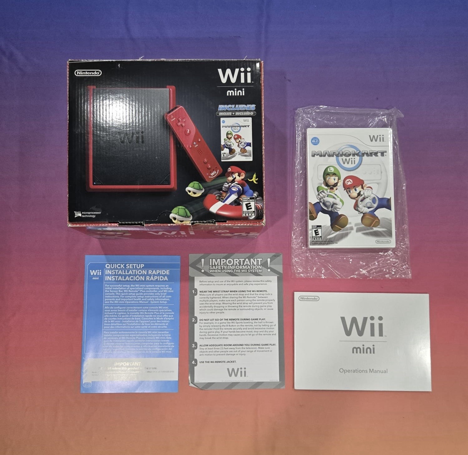 Nintendo Wii Mini Red Console Bundle with Sealed Mario Kart Wii Opened Box New