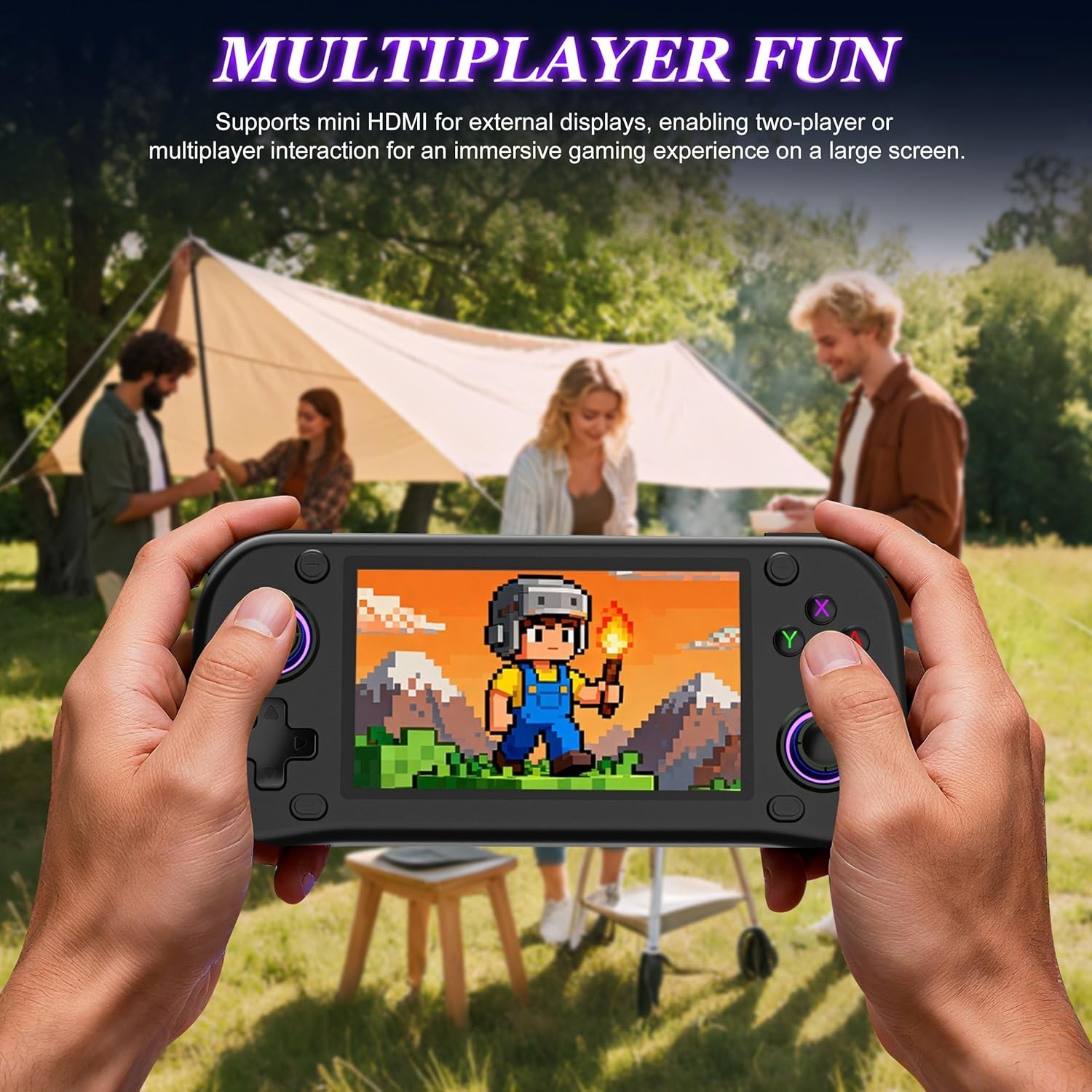 Retro Handheld Game Console 4.3″ IPS 20000+ Games 64GB Portable Black