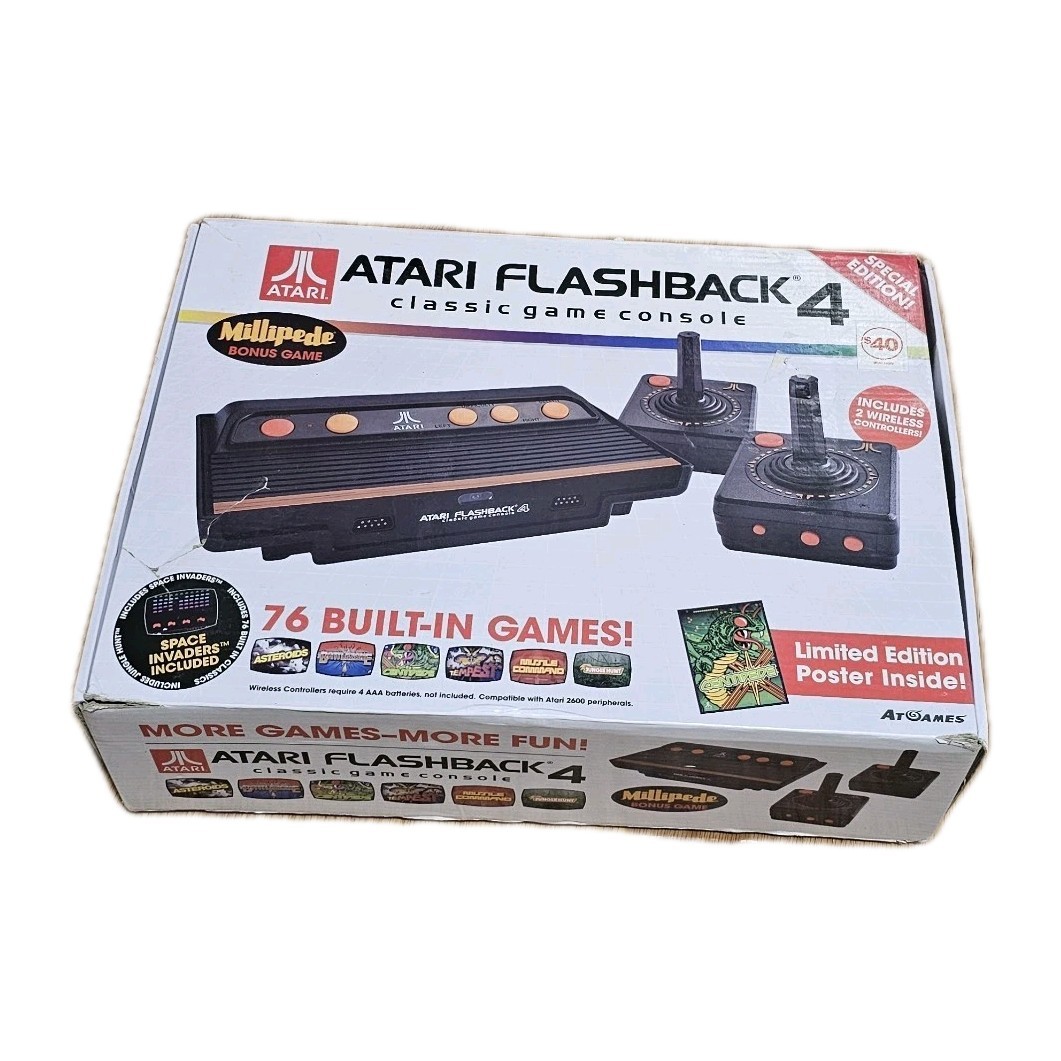Atari Flashback 4 Console 2 Wireless Controllers Tested Working Póster Included