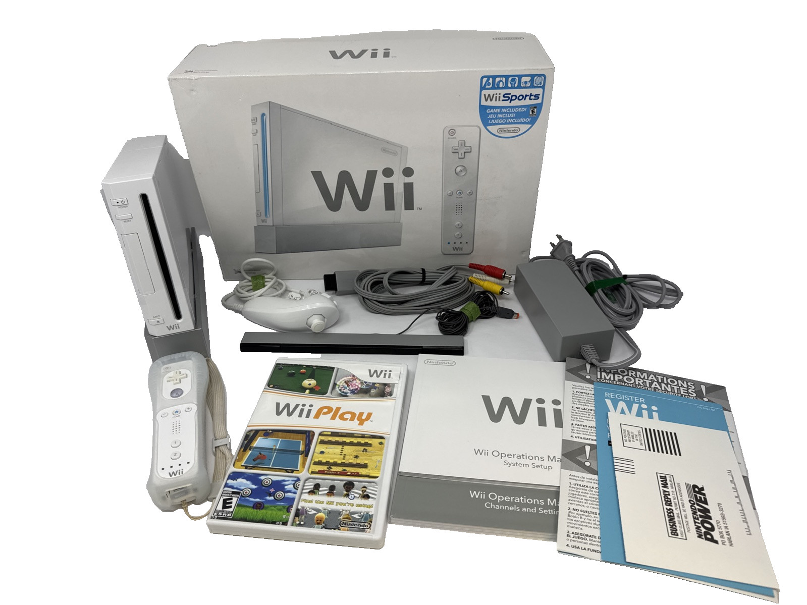 Nintendo Wii Sports Console Bundle Wii Controller Nunchuk RVL-001 TESTED WORKING