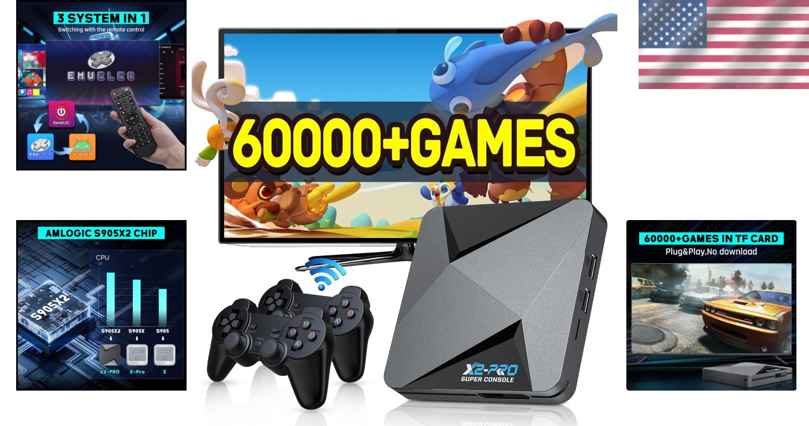 High-Performance Retro Gaming Console with 60,000+ Games & 4 Player Support=