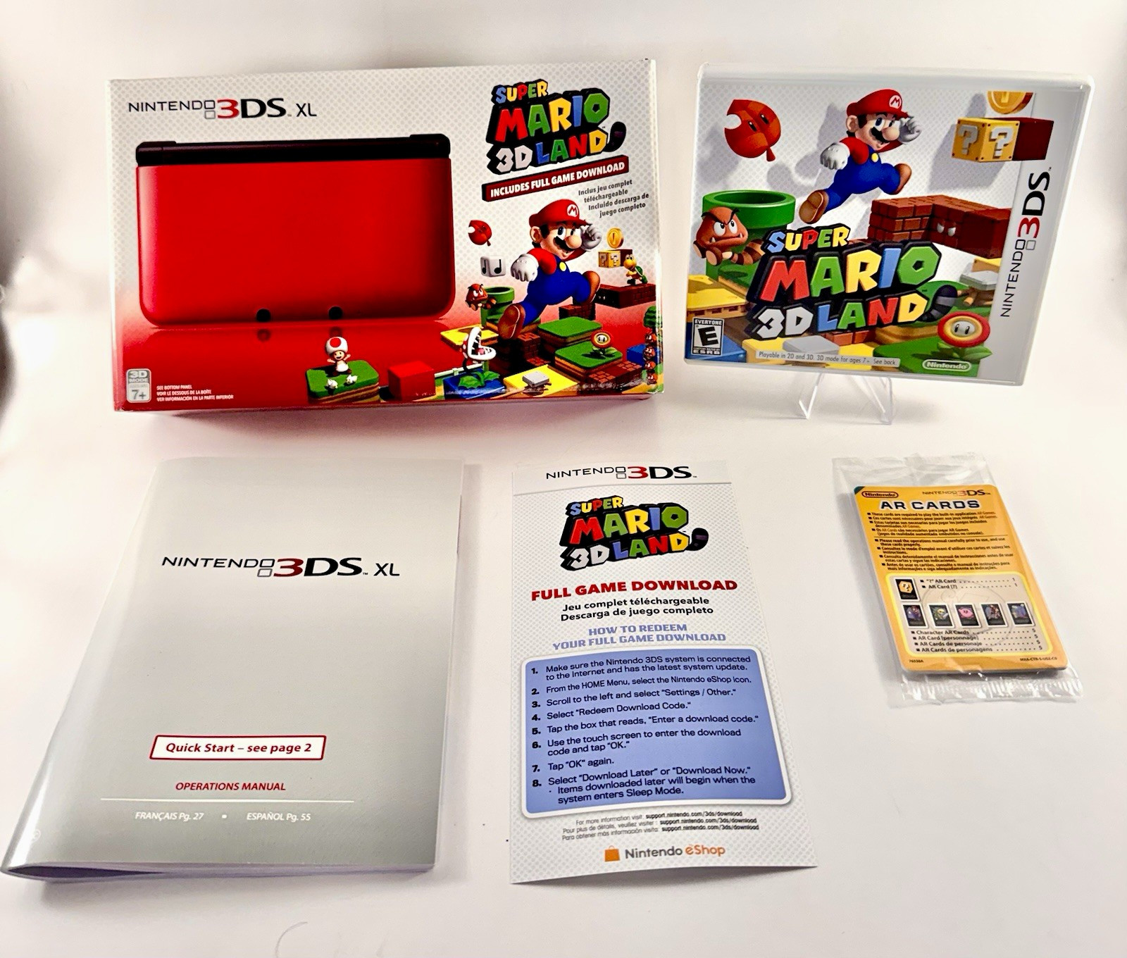 Nintendo 3DS XL Red/Black Console Bundle w/ Mario 3D Land, Charger, Stylus