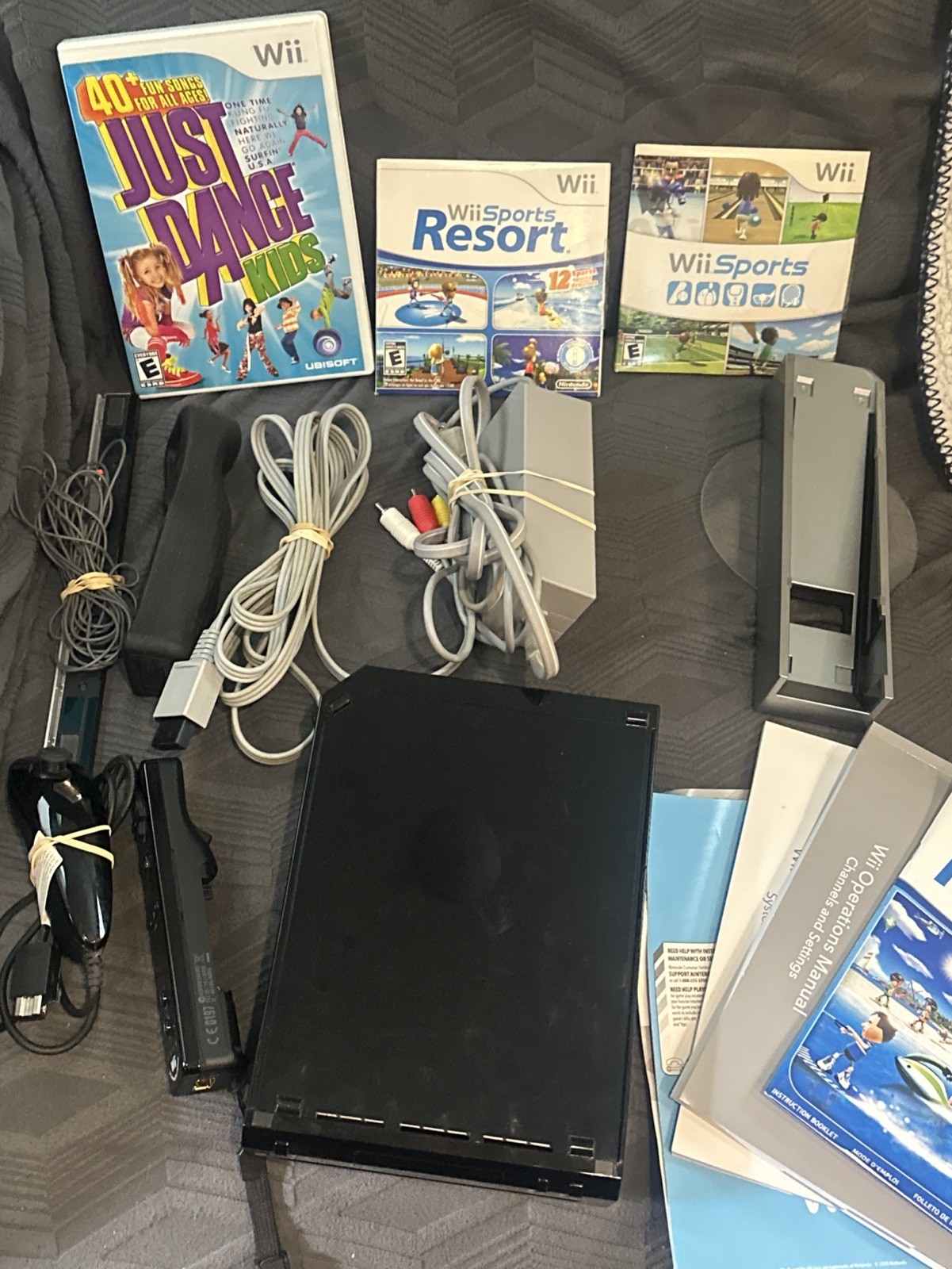 Nintendo Wii Black Console Bundle with Wii Sports & Resort Tested Bonus Items