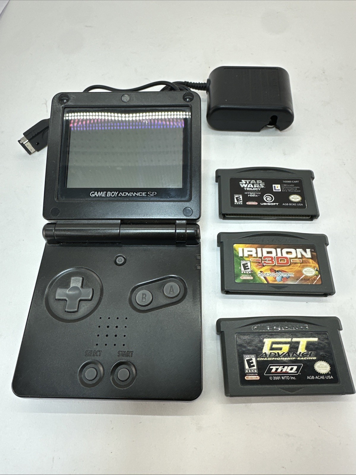 Nintendo Game Boy Advance SP AGS-001 Onyx Black Console Bundle Tested Works