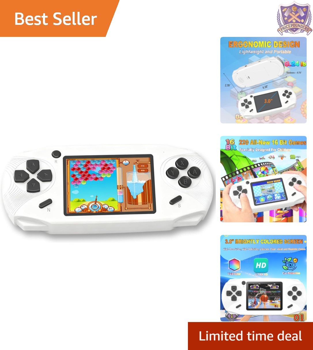 Handheld Game Console 16-Bit Retro 220 Games 3-Inch Screen Portable Kids Adult