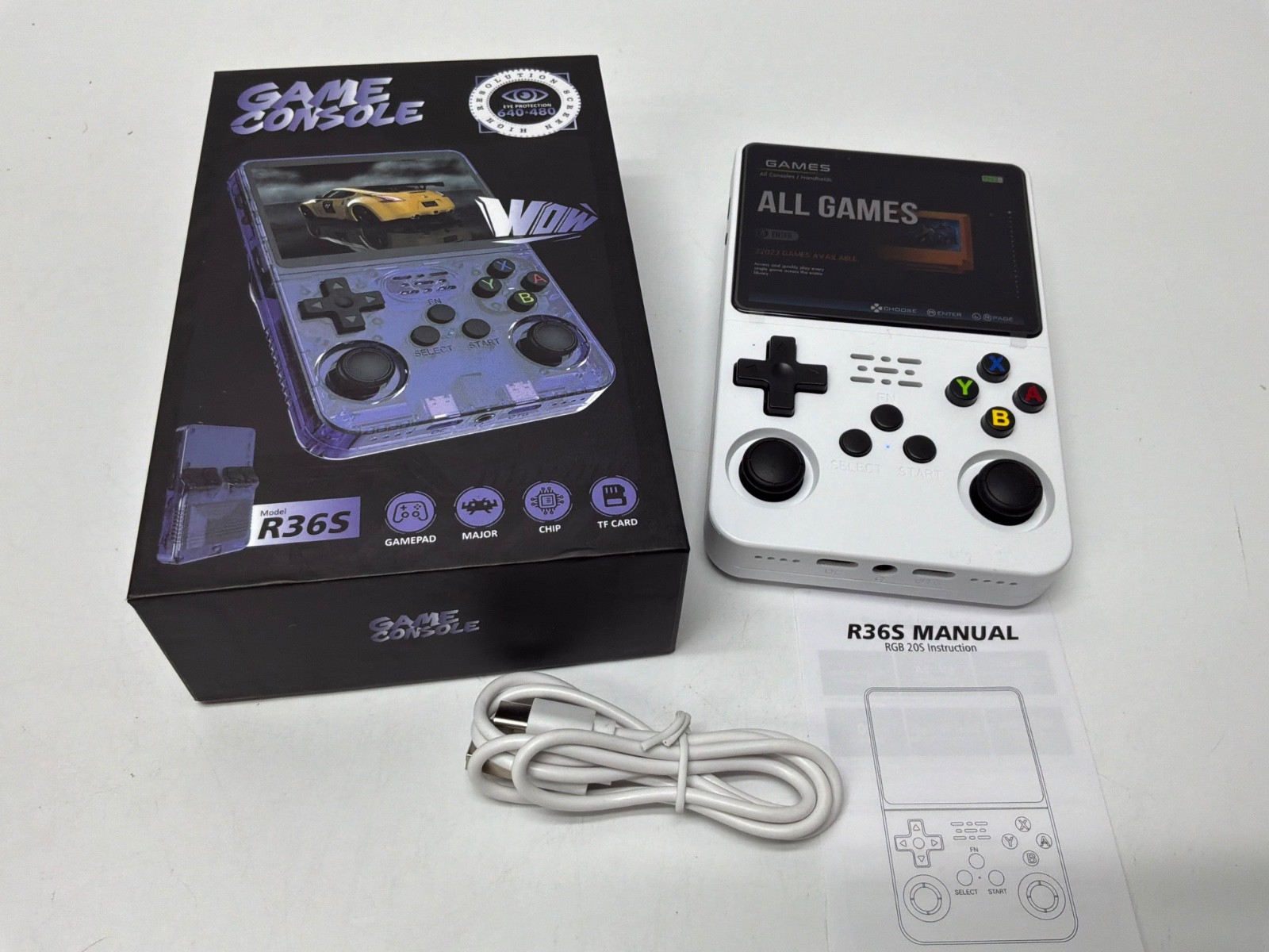 R36S Handheld Game Console IPS Display WHITE 64gb
