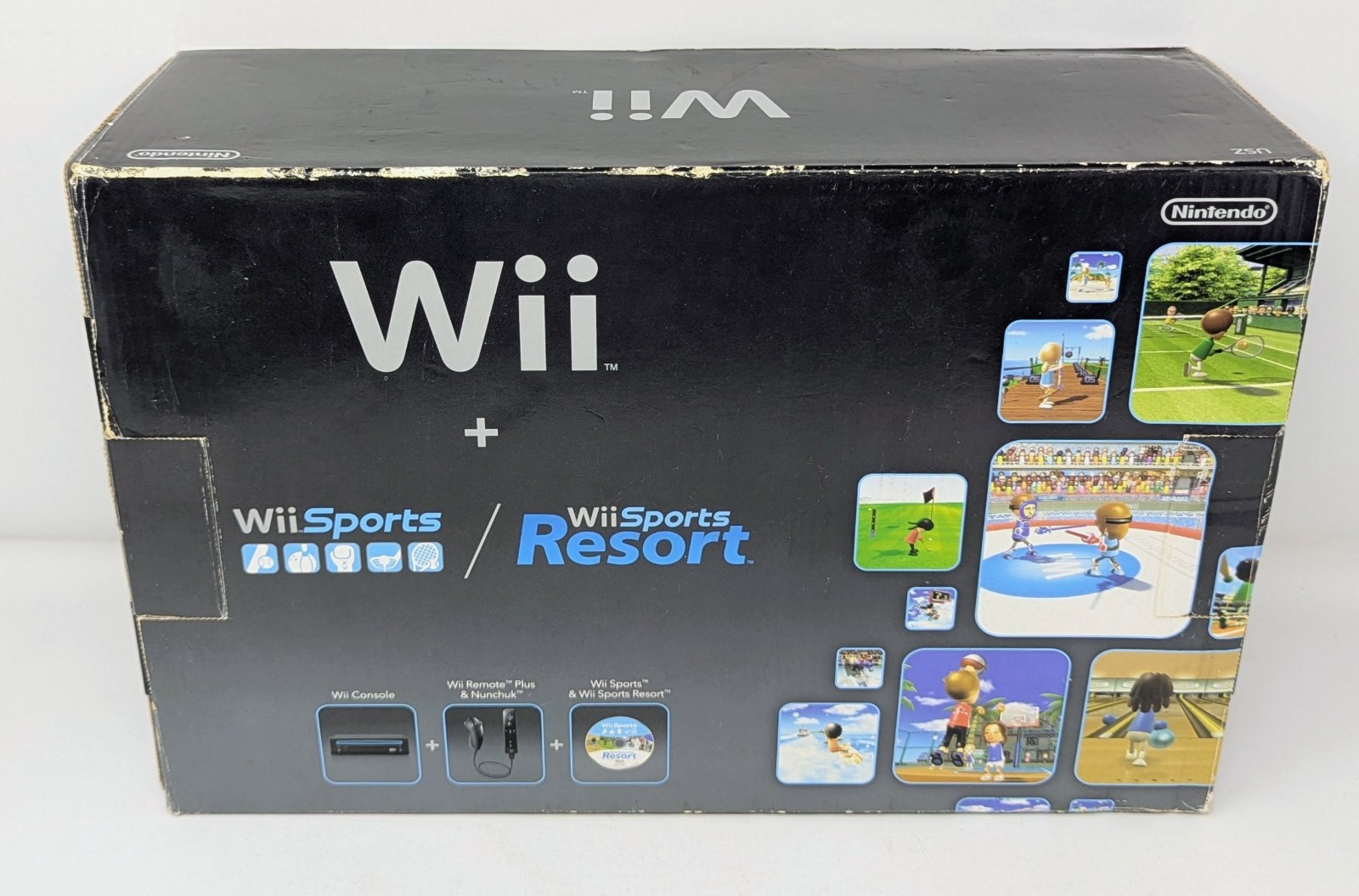 Nintendo Wii Black Console w/ Box & Wii Sports + Wii Sports Resort Combo Disc!