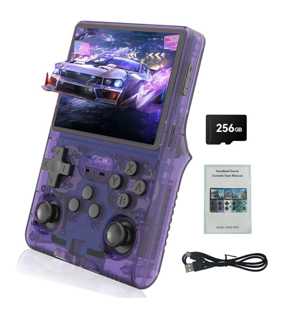 R40S Pro Handheld Game Console – Clear Purple Gaming Console – Preloaded