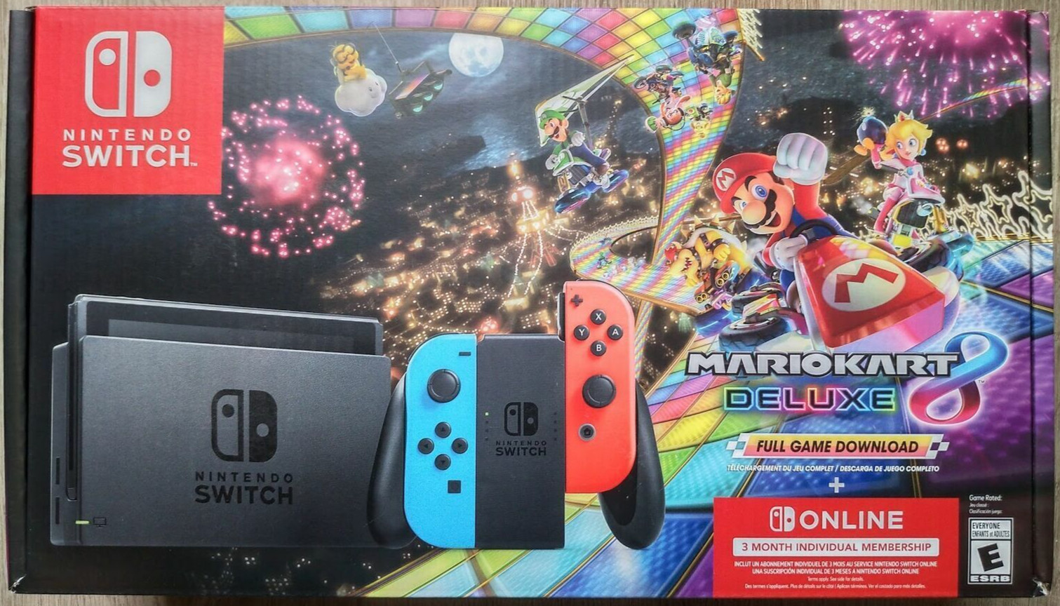 Nintendo Switch wit Neon Blue/Red Joy-Con + Mario Kart 8 Deluxe Full Game Downld
