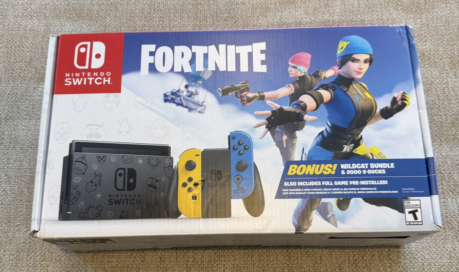 Fortnite Nintendo Switch System Console Dock Joy Cons Straps In Box No Code
