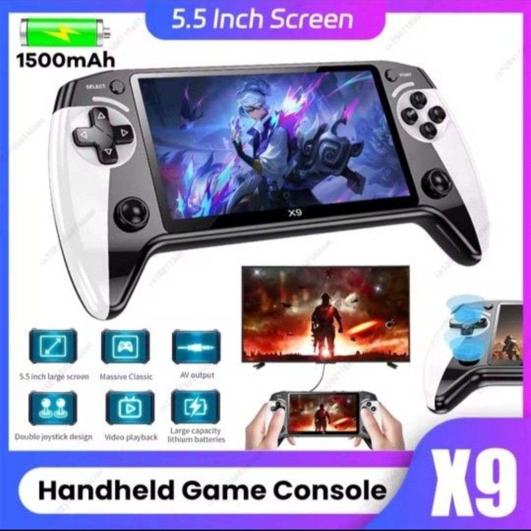 X9 Handheld Game Console 1000 Games 5.5 Inch 1500mAh Retro Video Game Player TL