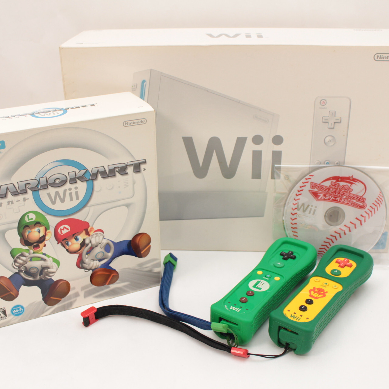 Nintendo Wii Console Tested w/Box Remote Motion Plus LUIGI Bowser Wheel Game JP