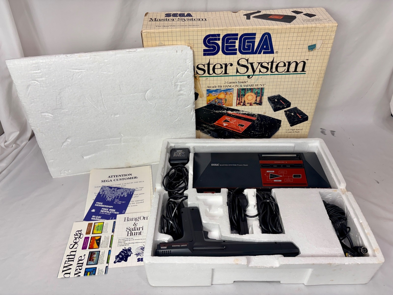 Sega Master System Console Bundle w/ Box, Inserts, & Hang-On/Safari Hunt Cart!