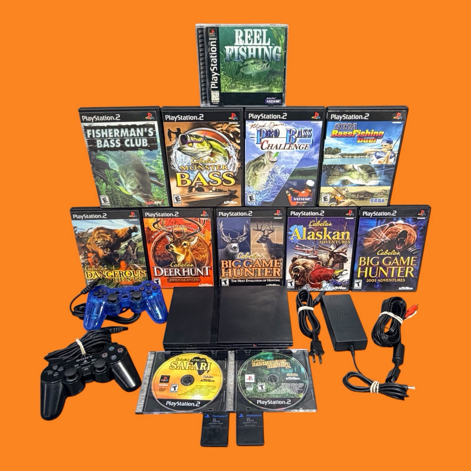 NICE! HUNTING & FISHING Bundle Lot Sony PlayStation 2 PS2 Slim Console Cabela’s