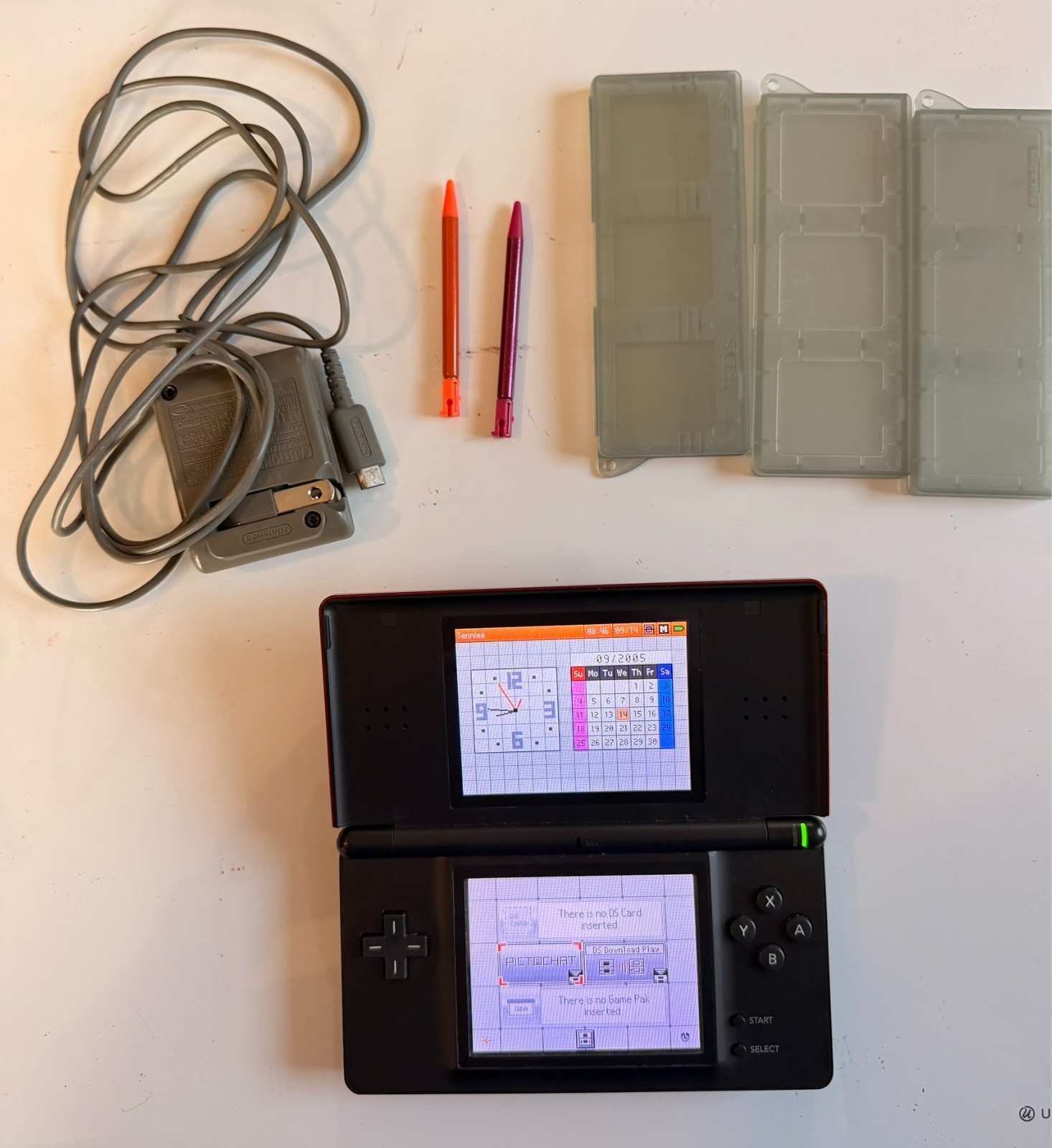 Nintendo DS Lite Crimson System – with OEM Charger, stylus & case