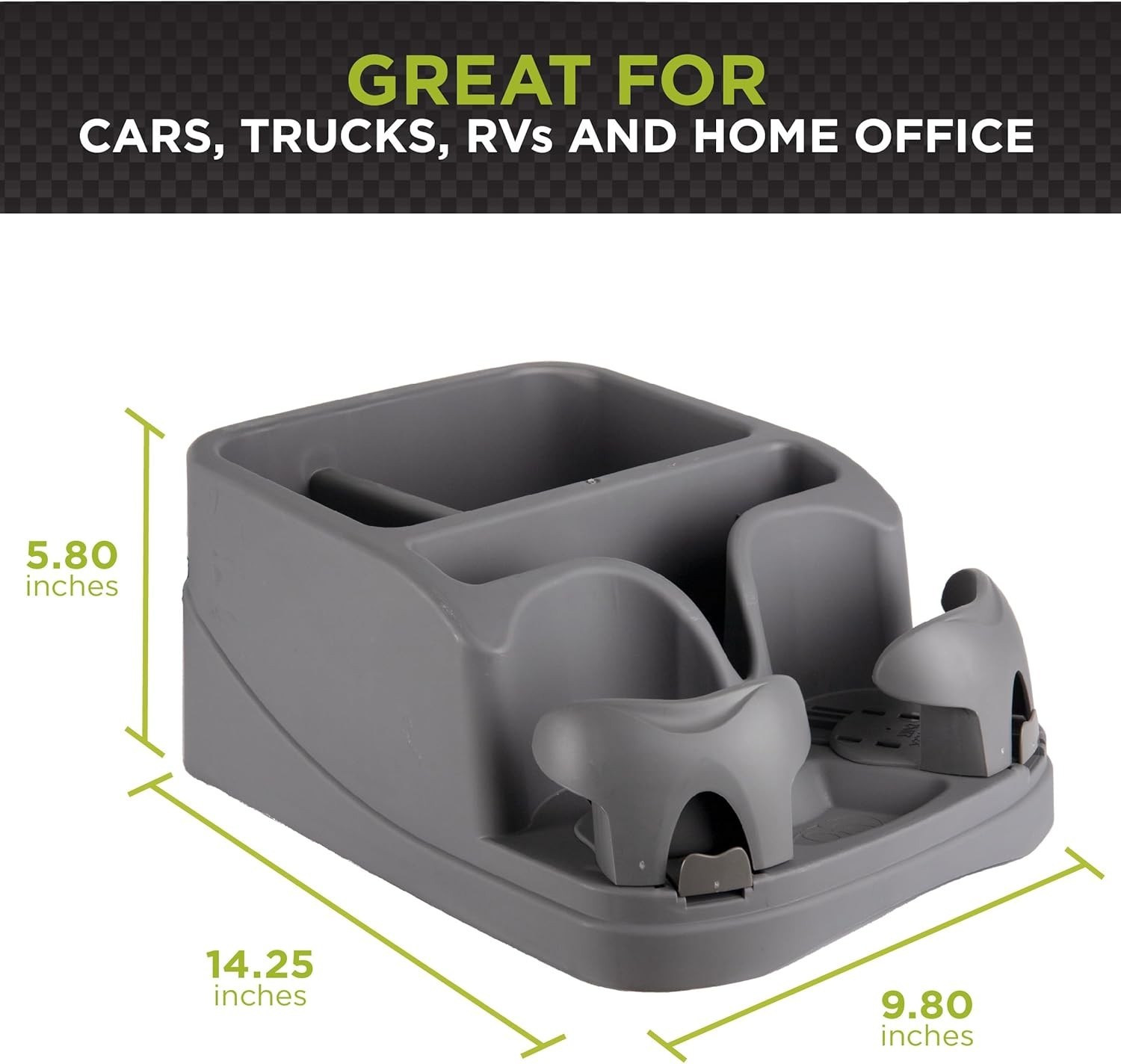 Automobile Storage Console with Easy Clean Design and Multiple Compartments