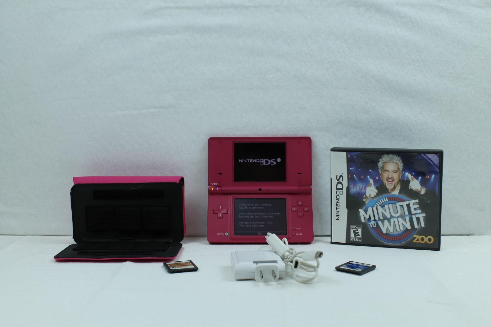 Nintendo DSi Console Pink Matte Bundle TWL-001 with 3 Games, Case, and Charger