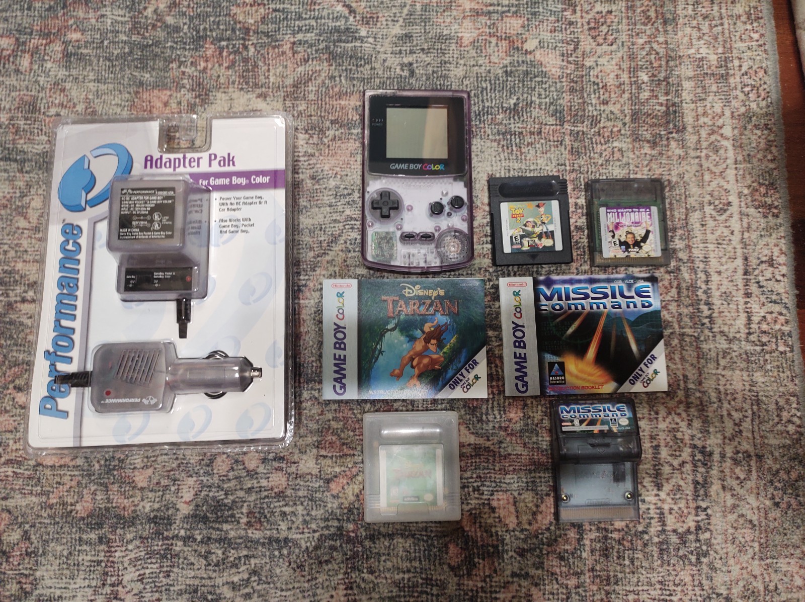 Nintendo Game Boy Color GBC Atomic Purple CGB 001 Accessory and Games bundle