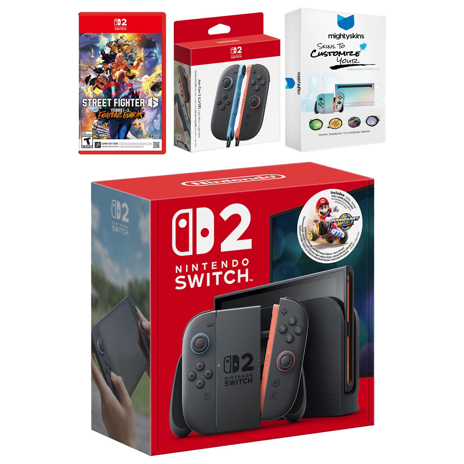 Nintendo Switch 2 + Mario Kart World Bundle + Street Fighter 6, Extra Joy Cons