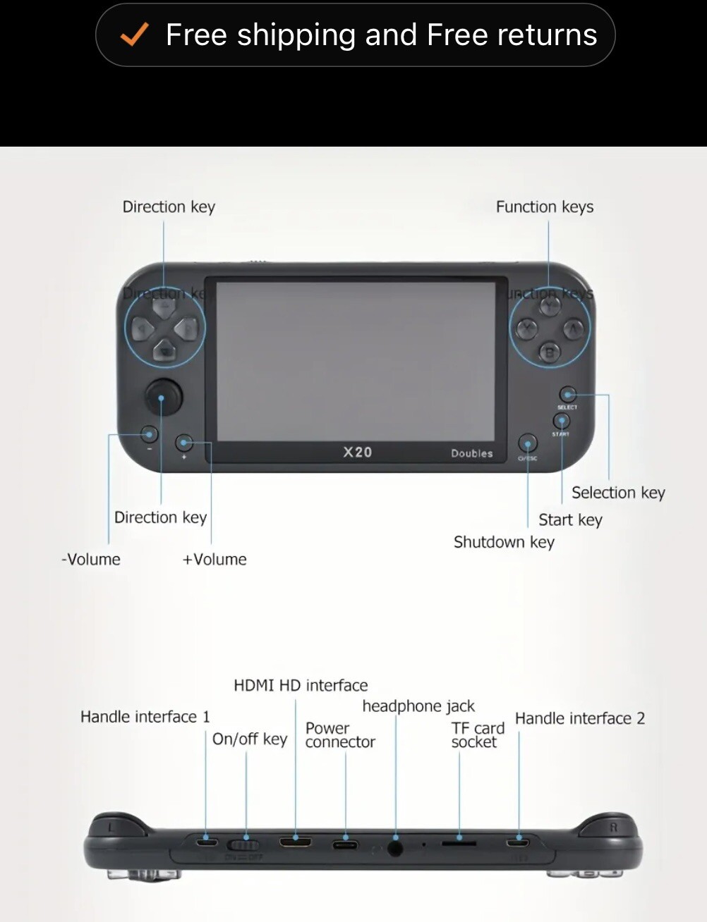 X20 Mini Handheld “Game Player”Console 4.3 inch (Yellow) Portable-Brand New