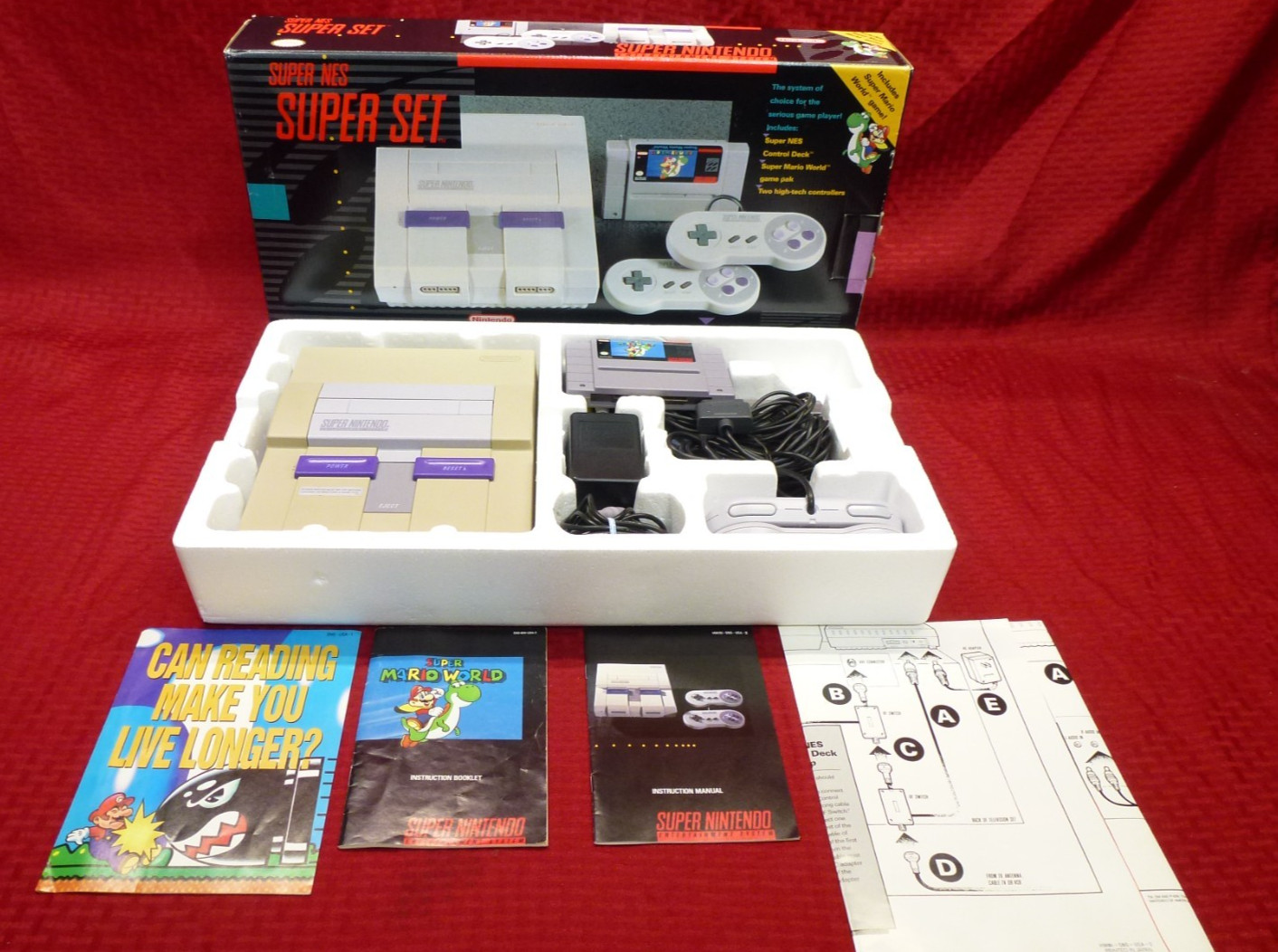 NINTENDO SUPER NES SUPER SET SNES VIDEO GAME CONSOLE W/ BOX, GAME SNS-001