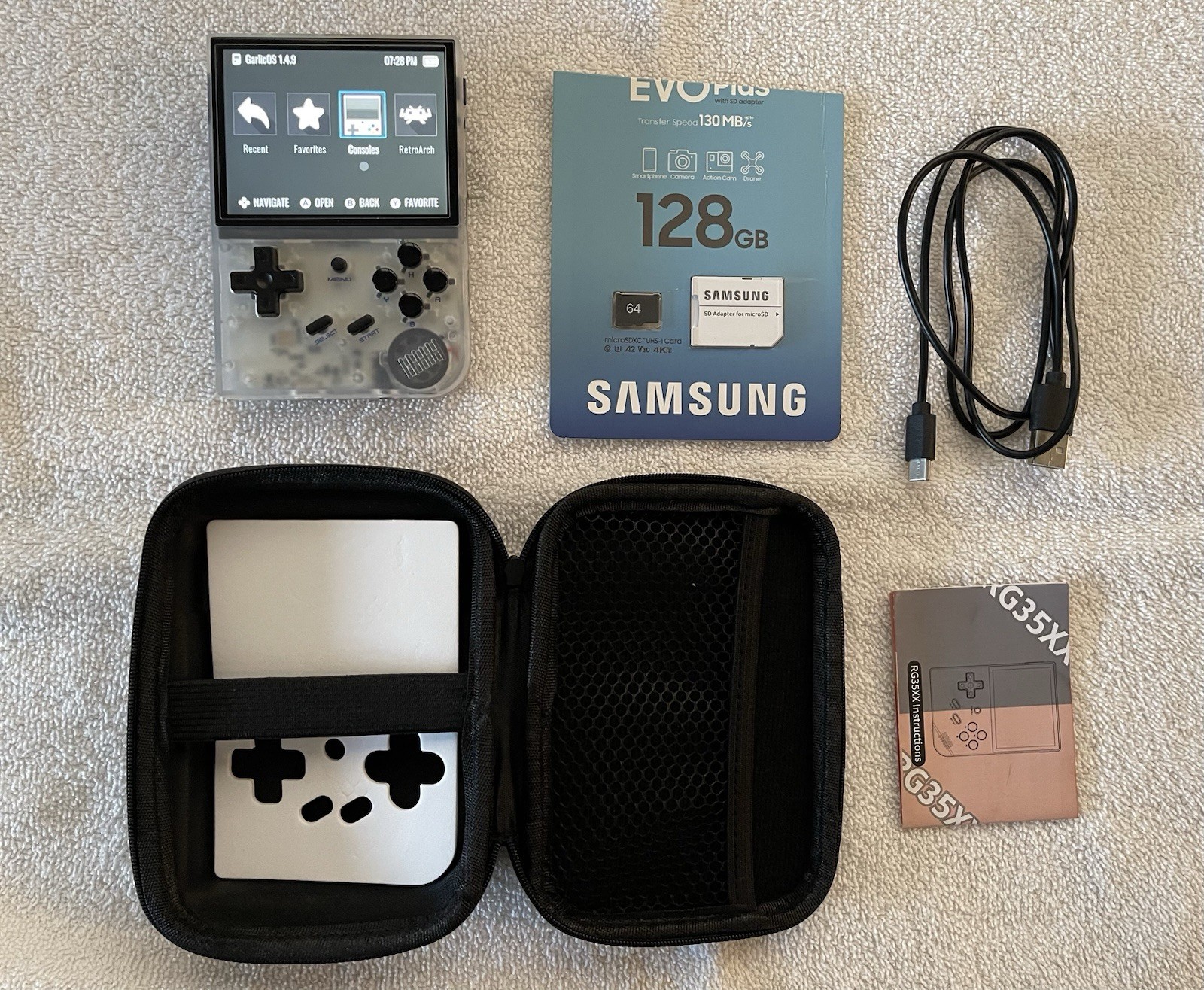 Anbernic RG35XX, Garlic OS, 128gb + 64gb Micro sd Card Lots Of Games – US Seller
