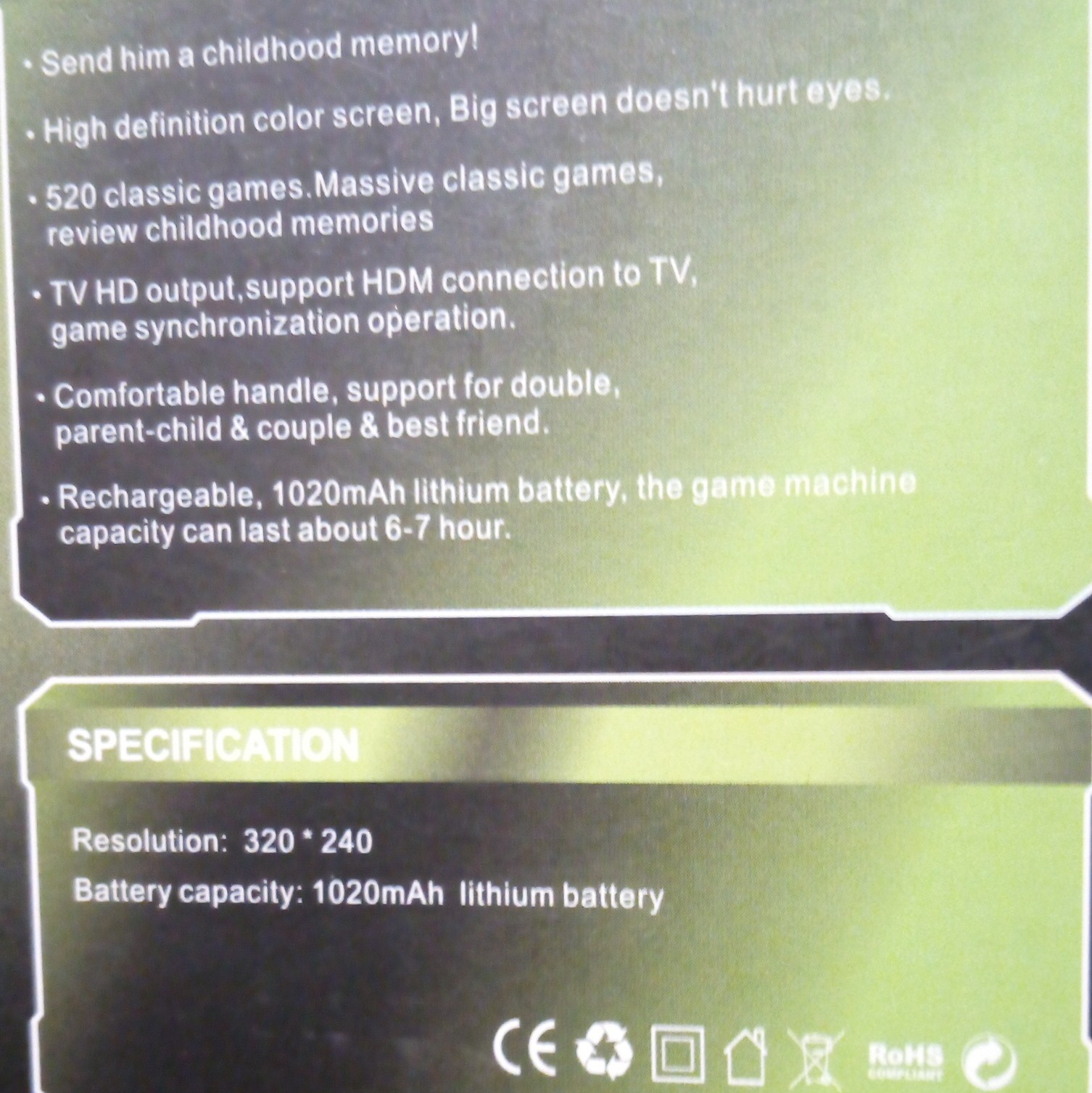 S10 Handheld Game System w/ 520 Built-in Games, HDMI Output, Rechargeable