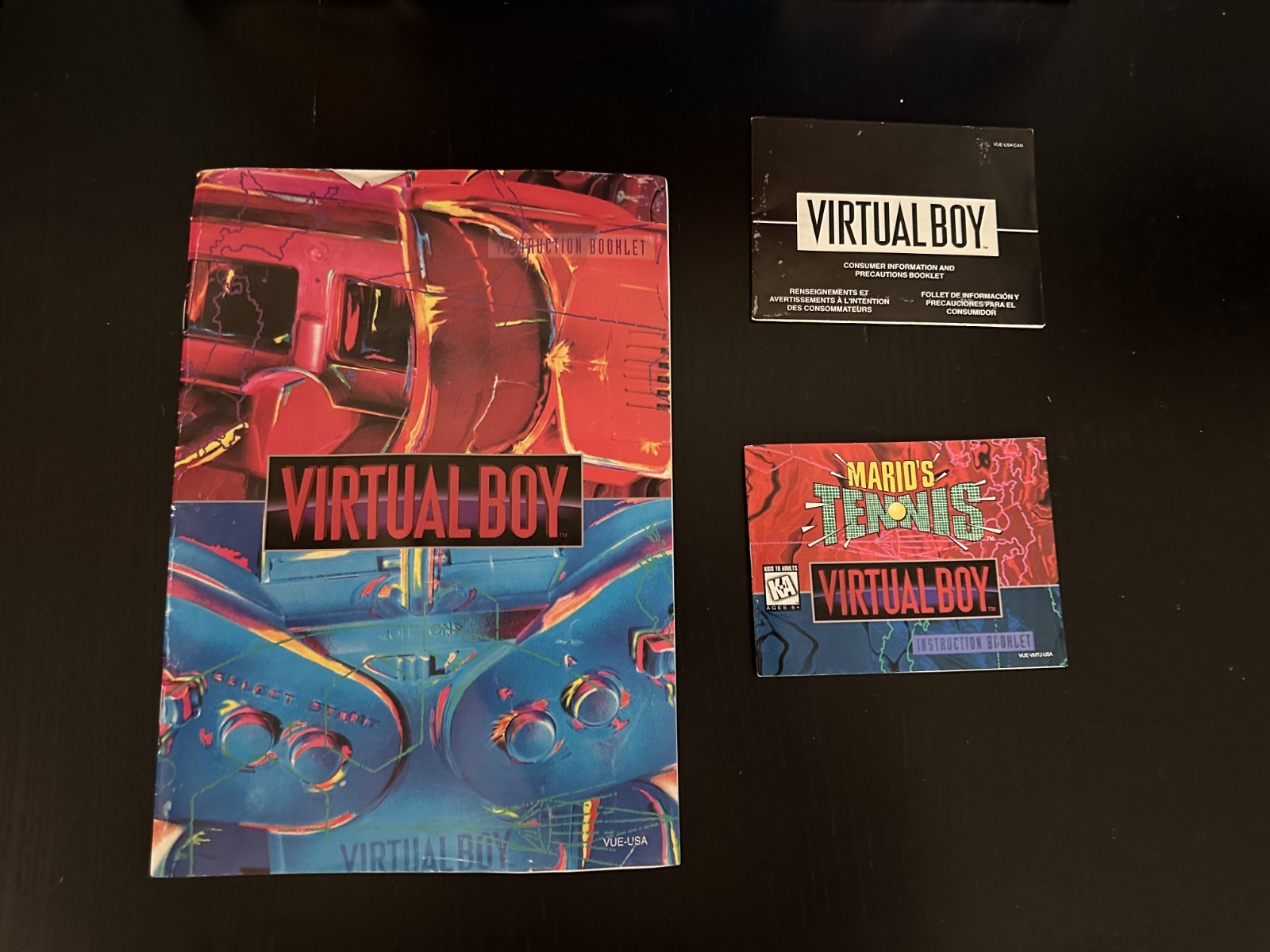 Nintendo Virtual Boy in Box w/ Mario Tennis -Powers On -BOTH DISPLAYS BAD -AS-IS