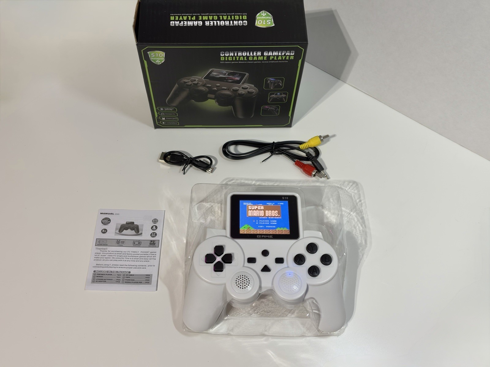 Handheld Gaming Console with 3” LCD Gamepad & 520 Nintendo, Atari Games (WHITE)